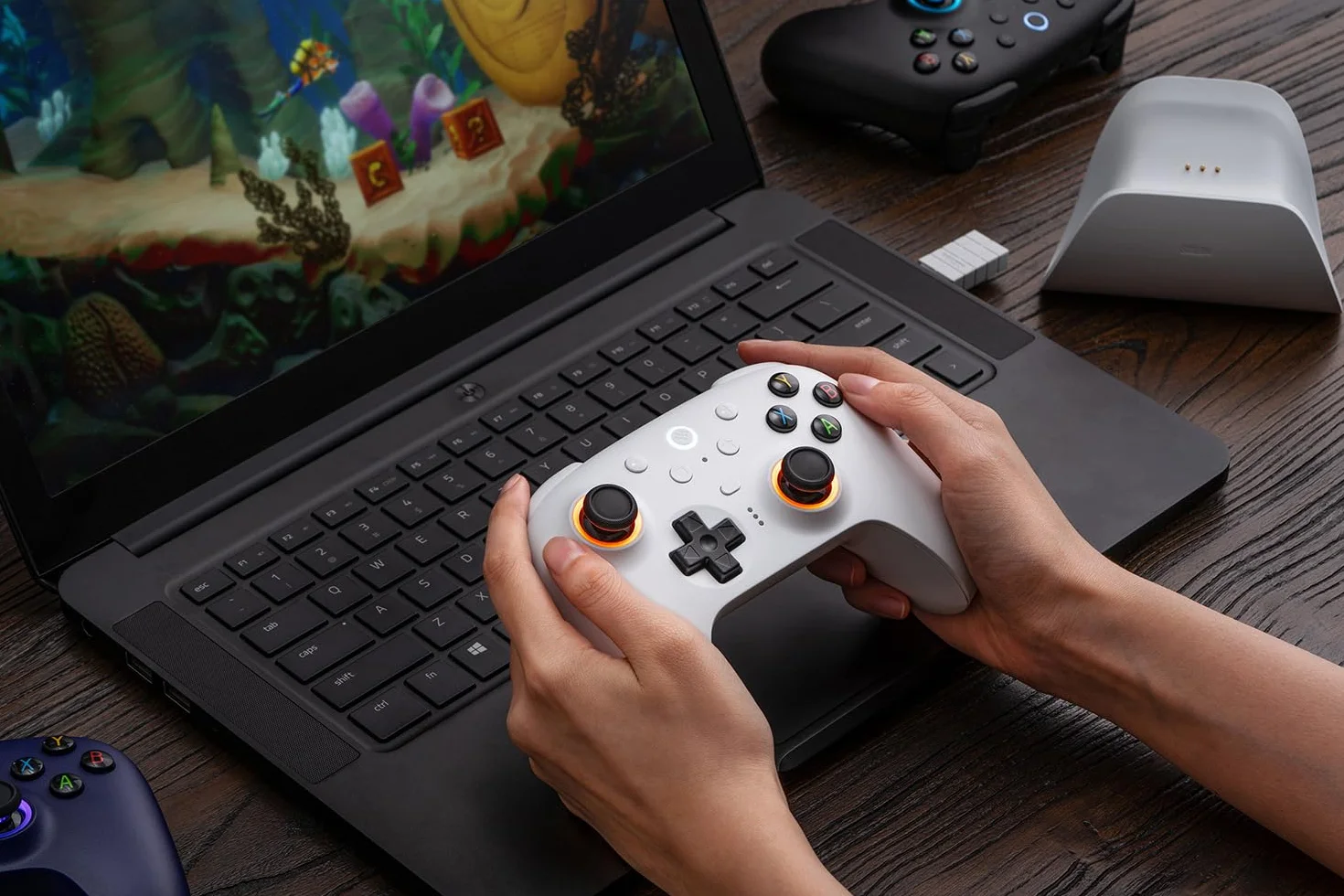 8BitDo Ultimate 2 Wireless Controller for Windows PC, Apple, Steam & Android, Gaming Controller with TMR Joysticks, Hall/Tactile Triggers, Motion Control, RGB Fire Ring, 1000Hz Polling Rate, Black