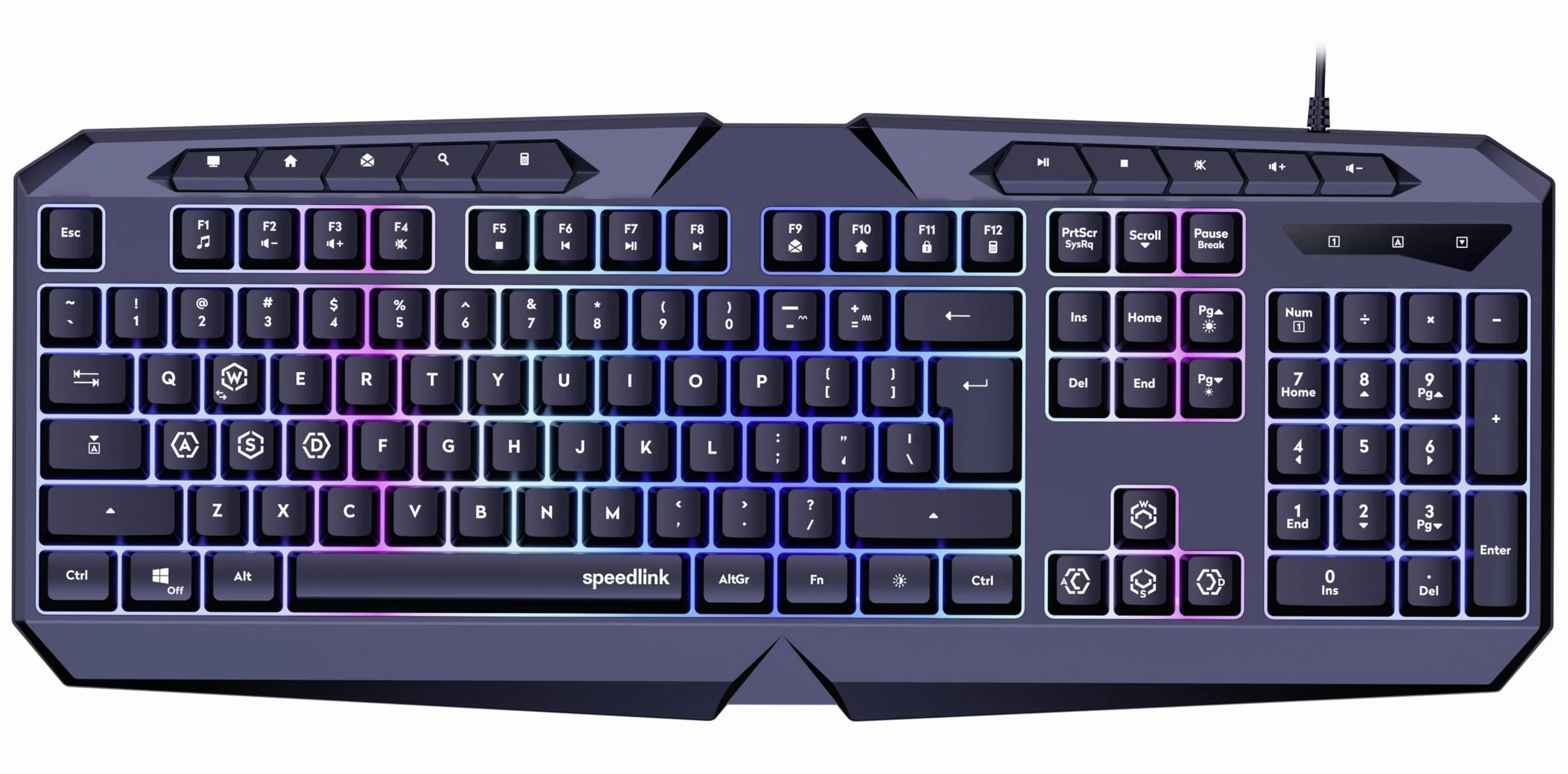 Speedlink LUDICIUM RGB Rainbow Gaming Keyboard - klawiatura do gier RGB z kablem, układ US-Layout QWERTY, blokada klawisza Windows, przełącznik WASD, 10 klawiszy multimedialnych, przewodowa,czarna