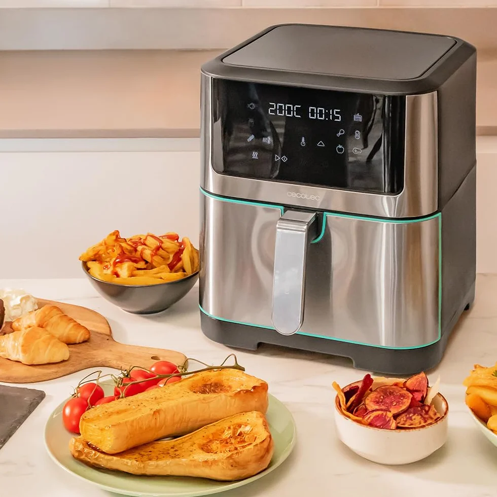 Cecotec Frytkownica Cecofry Supreme 8000. Wiadro 8 L, 1800 W, temperatura od 30 ° C do 200 ° C, 10 wstępnie skonfigurowanych trybów, Pre-Heat, Alert, Wykończenia ze stali nierdzewnej, panel dotykowy.