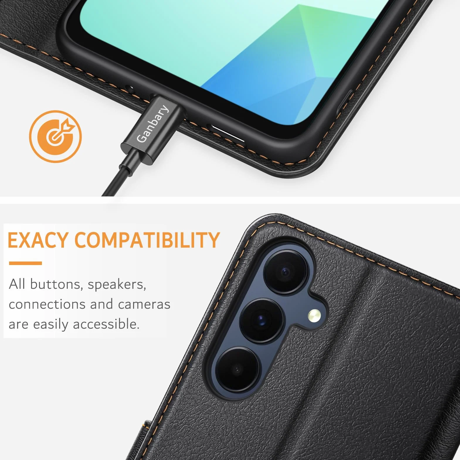 Ganbary Etui kompatybilne z Samsung Galaxy A16 4G/ 5G, wysokiej jakości etui z klapką ze skóry PU [pełna ochrona] [przegródki na karty] [podpórka] do Samsung Galaxy A16 4G/ 5G, czarne