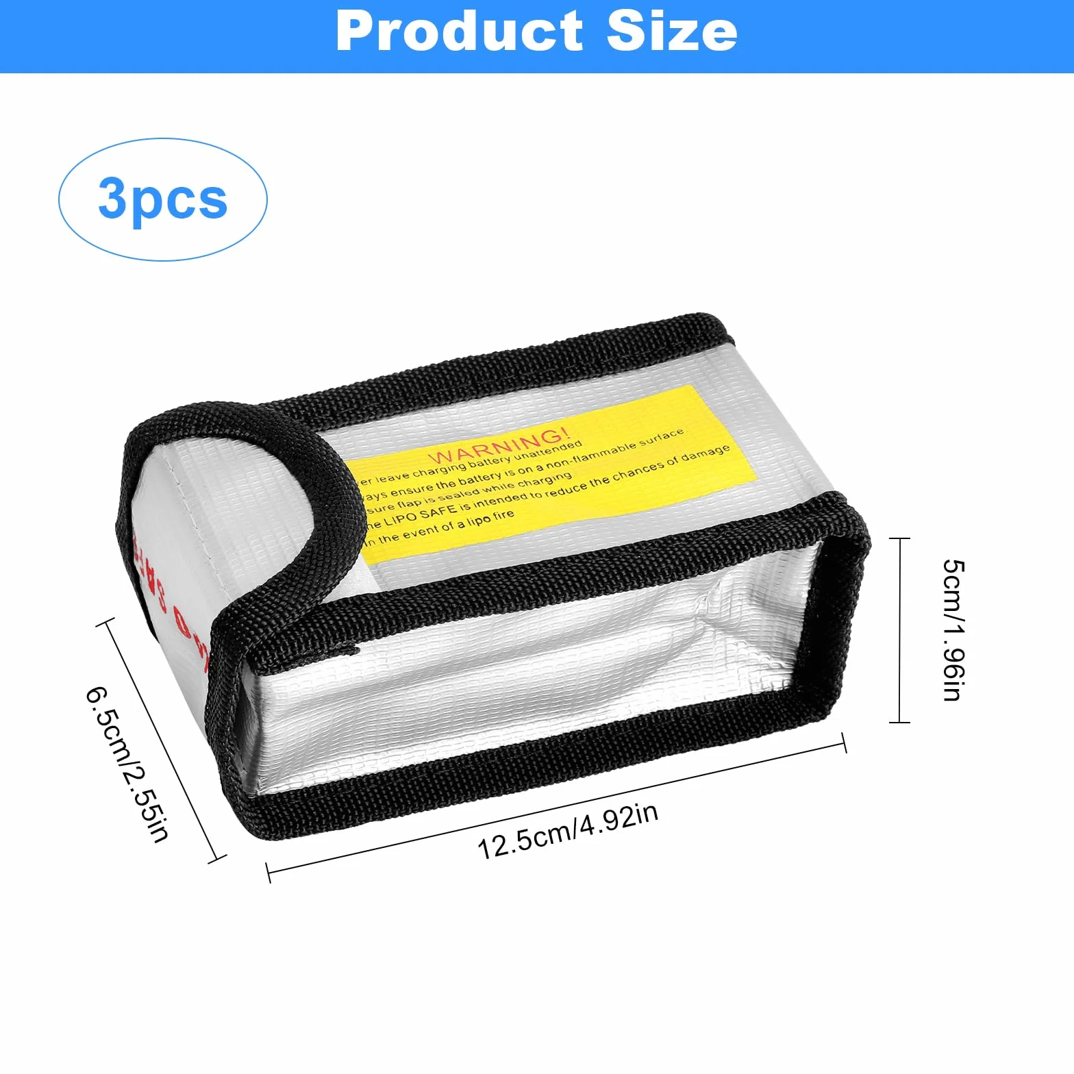 Lipo Safe Bag 3 sztuki – ognioodporna torba na baterie litowe, kompaktowa torba lipo z bezpiecznym zamknięciem, etui ochronne na baterie do bezpiecznego ładowania, przechowywania i transportu