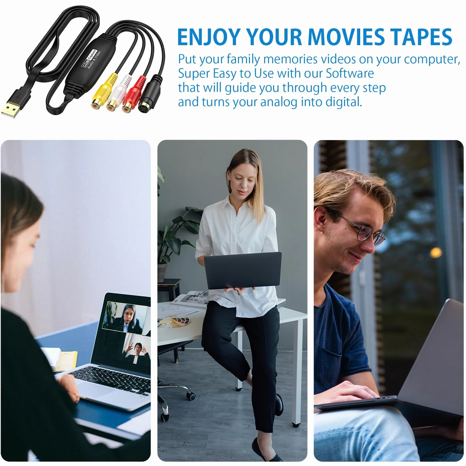 HENGBIRD Konwerter VHS na cyfrowy USB 2.0, karta przechwytywania wideo kompatybilny z Windows i Mac