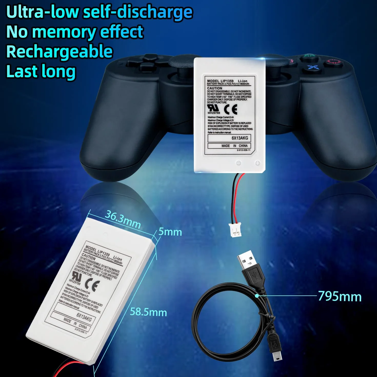 OSTENT Wymiana baterii kontrolera bezprzewodowego kompatybilna z kontrolerem Bluetooth Sony PS3