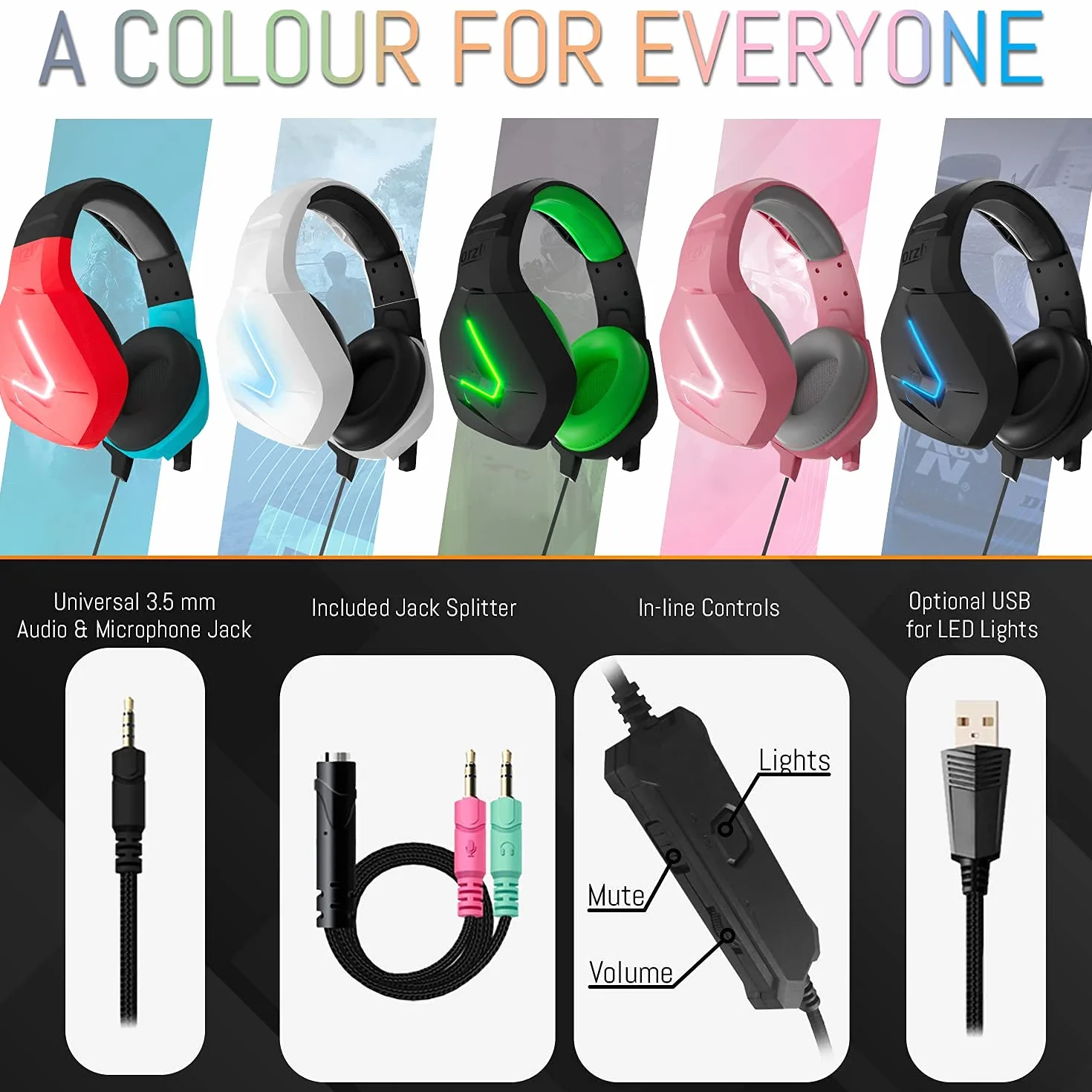 Orzly Zestaw słuchawkowy do gier z mikrofonem kompatybilny z Nintendo Switch OLED i Lite Joycon Color Match LED Light pilot Hornet RXH-20 Tanami Edition