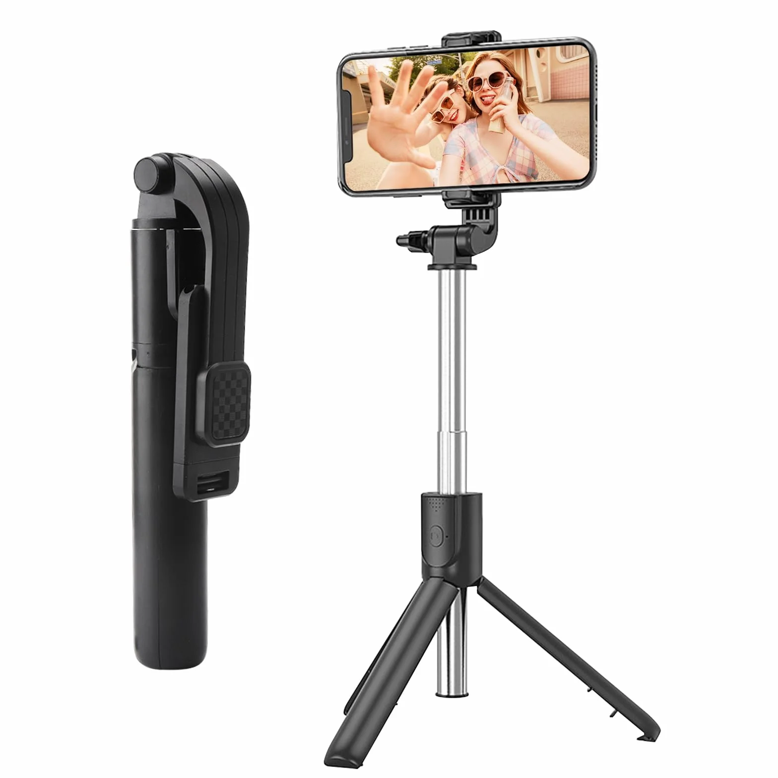 TNSLAND Kijek do selfie ze statywem do telefonu komórkowego, 100 cm, kijek do selfie Bluetooth, z pilotem zdalnego sterowania i uchwytem na telefon komórkowy, statyw przenośny, wysuwany do smartfonów