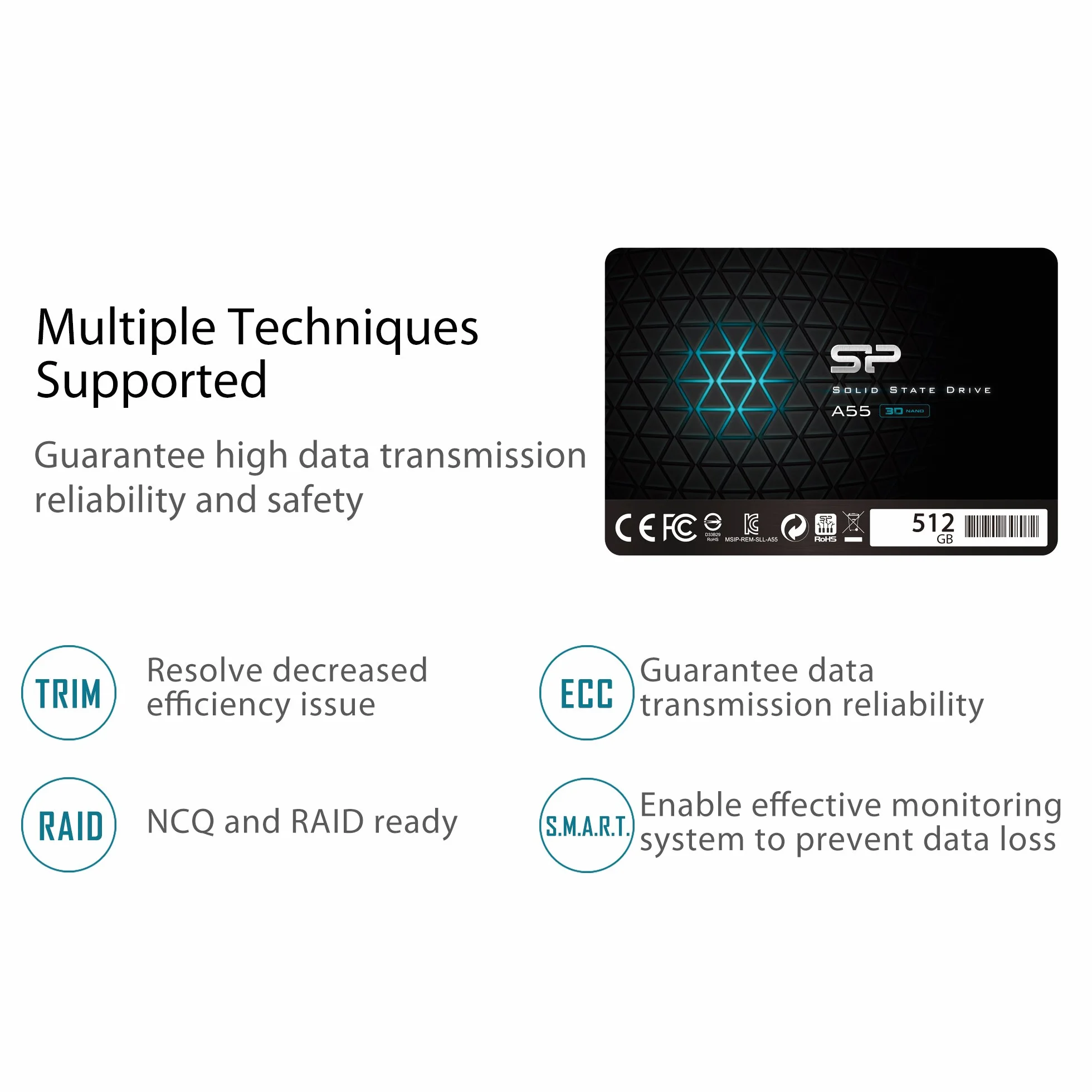 Silicon Power SSD 512 GB 3D NAND A55 SLC Cache Performance Boost 2,5 cala SATA III 7 mm (0,28") wewnętrzny dysk SSD, dysk twardy