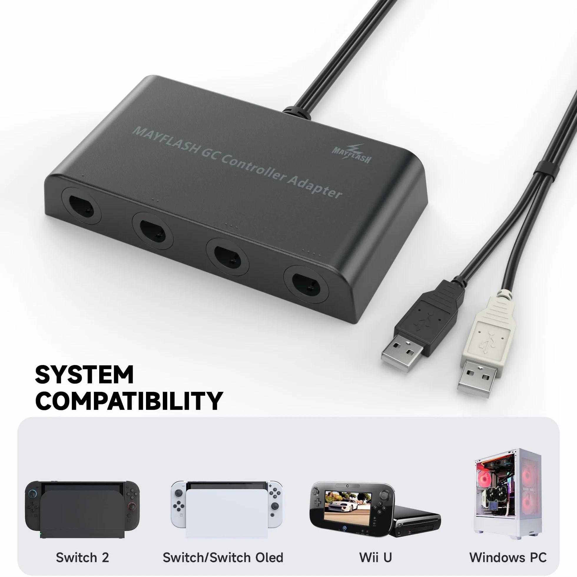 Gamecube adapter kontrolera do Nintendo Wii U i PC USB z 4 gniazdami