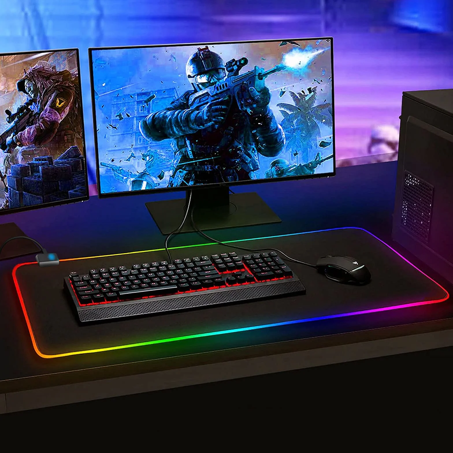 Podkładka pod mysz do gier RGB 800 x 300 mm XXL wodoodporna antypoślizgowa czarna