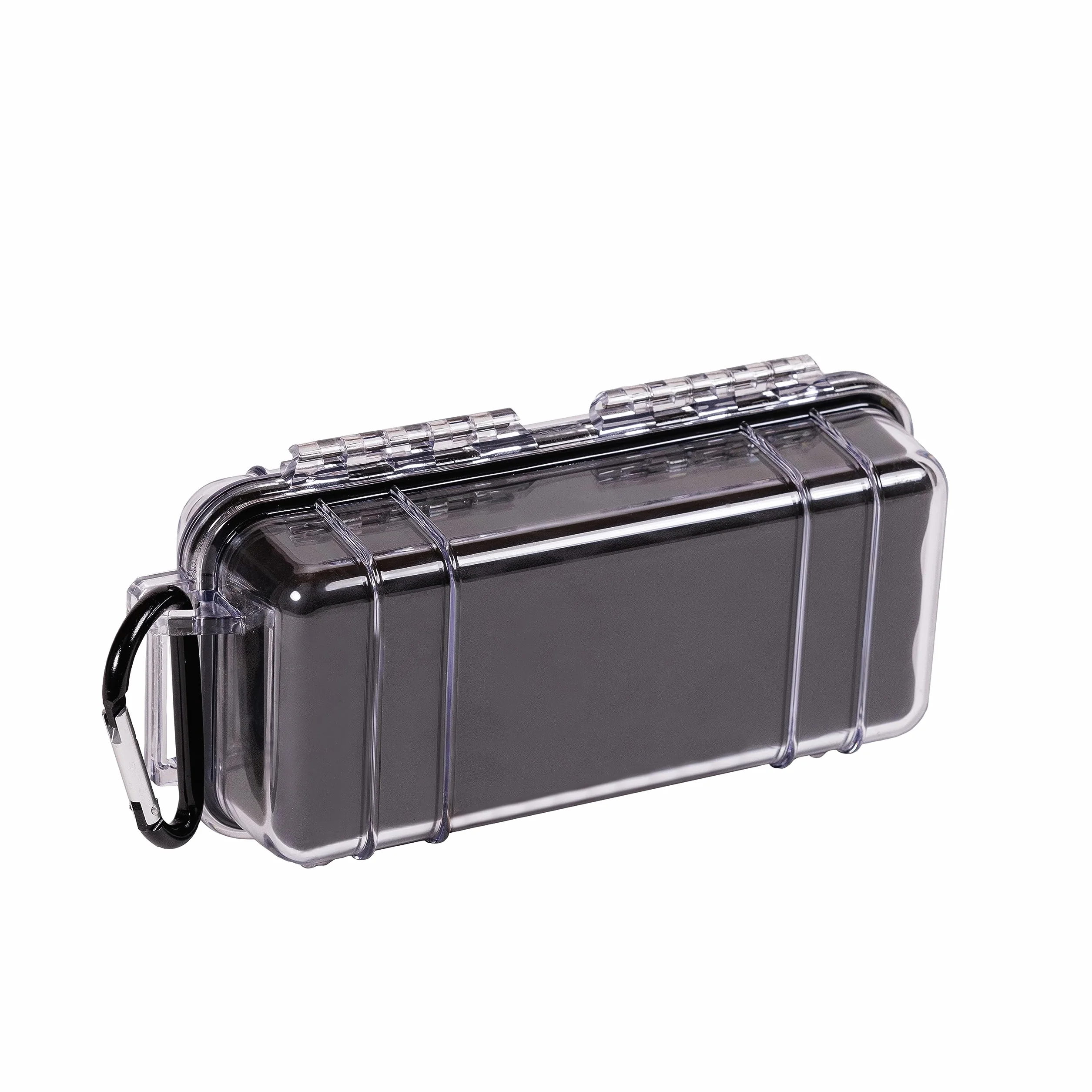 PELI 1030 Mała skrzynia podróżna na urządzenia elektroniczne, wodoszczelna i pyłoszczelna (IP67), pojemność 0,6 l, wyprodukowana w USA, przezroczysta/czarna wkładka