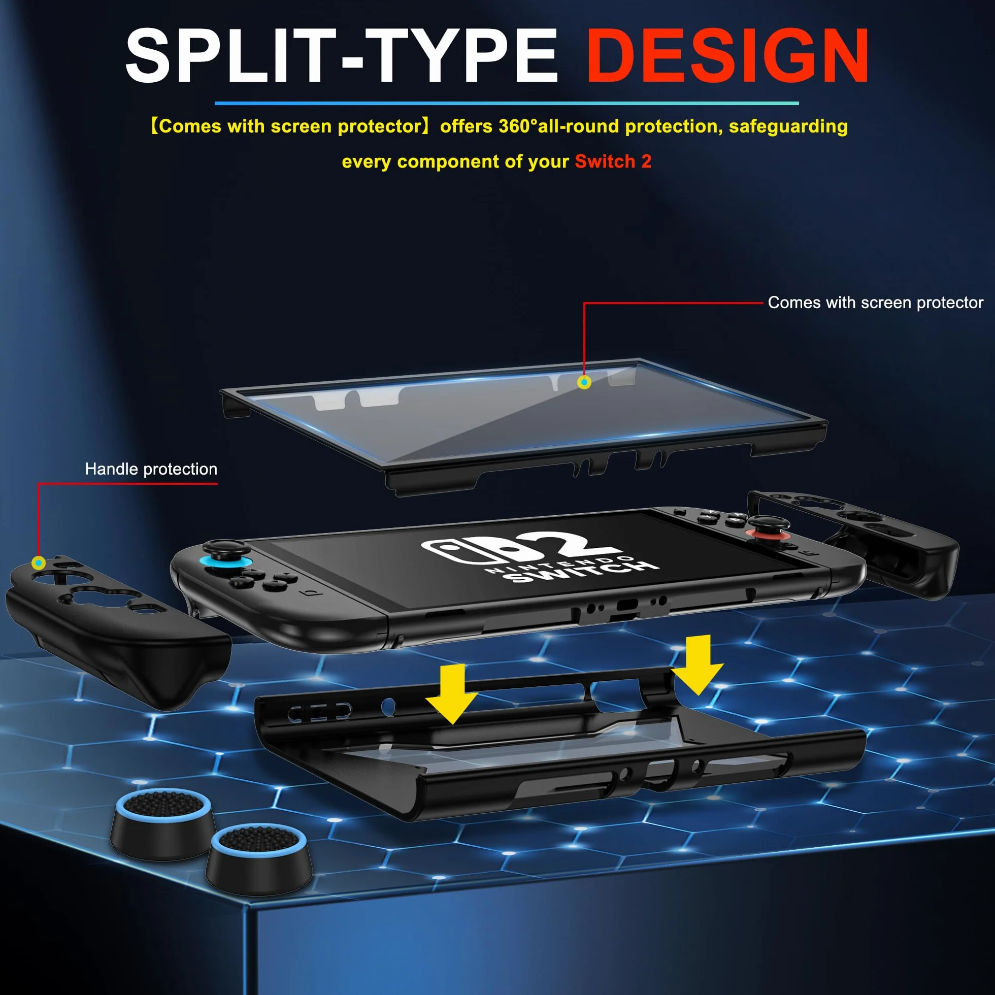 Etui ochronne do Nintendo Switch 2 2025, pełna ochrona przełącznika 2, TPU amortyzacja wstrząsów i zarysowania do Nintendo Switch z wbudowanym ekranem i bez opóźnień w dotyku】i 2 x nasadkami na kciuk