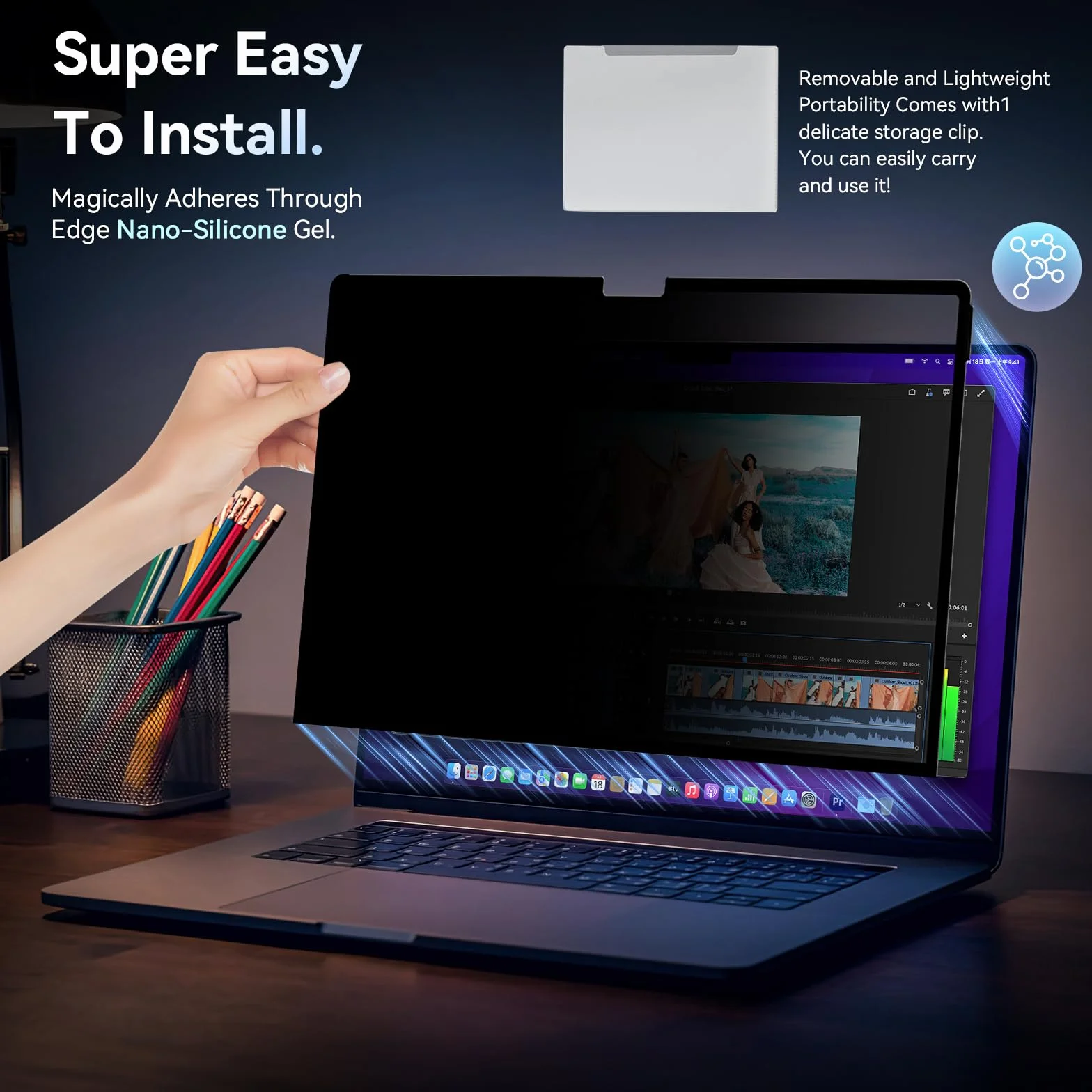 MagicSuction Filtr prywatyzujący do MacBook Pro 14" (2021-2023) M1 A2442/M2 A2779 / M3 A2992 A2918, 14,2", zdejmowany, ochrona przed szpiegiem, niebieskie światło, Mac Laptop Privacy, ochrona przed