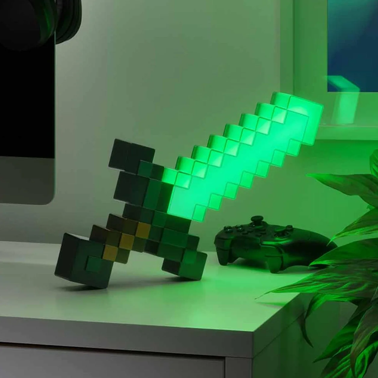 Paladone Minecraft Diamentowy miecz świetlny – 3 dynamiczne tryby świecenia – oficjalnie licencjonowany Minecraft dekoracja pokoju i przedmiot kolekcjonerski
