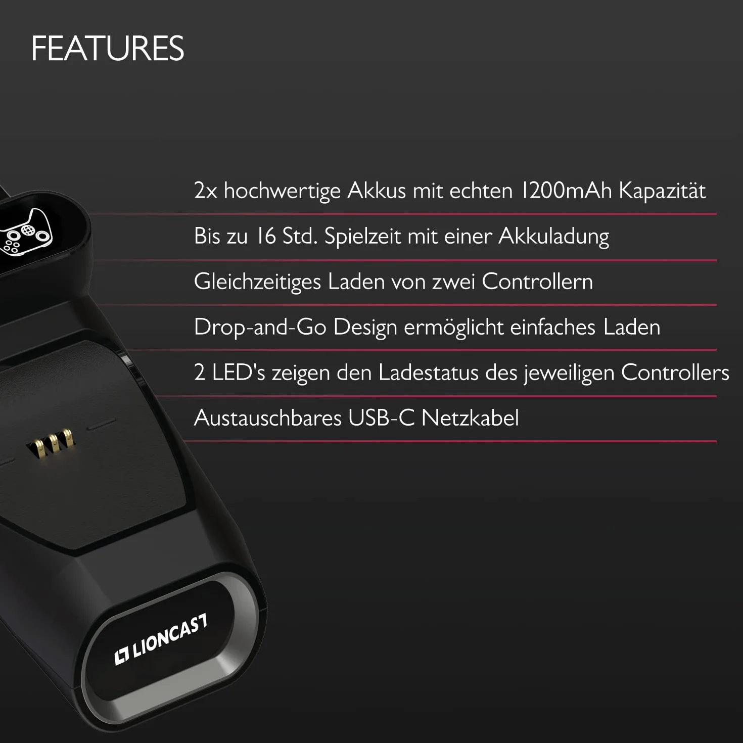 Lioncast Stacja ładująca do konsoli Xbox Controller z akumulatorem 1200 mAh