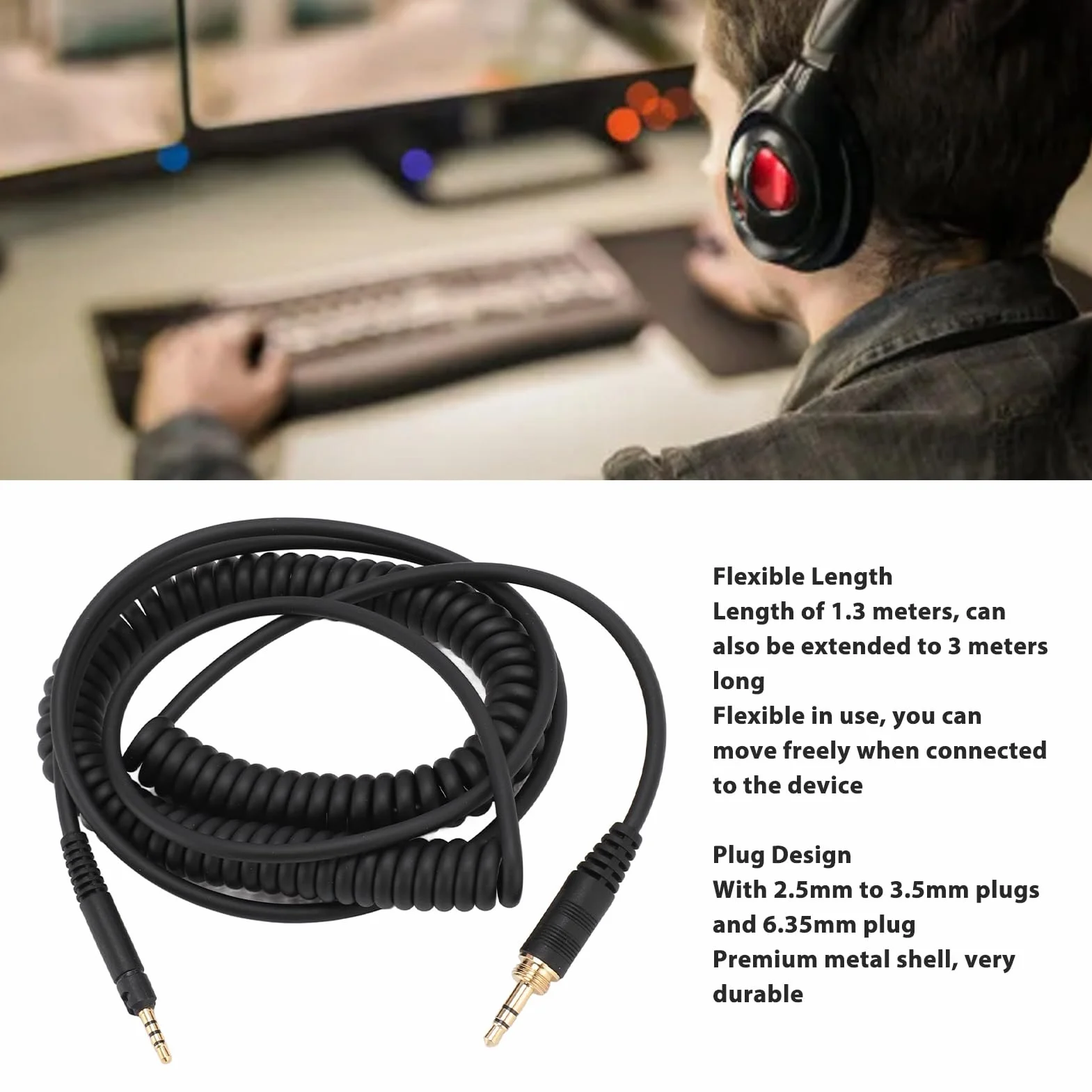 Zwinięty Kabel Audio do Słuchawek HD598 HD598Cs, 2,5 Mm do 3,5 Mm 6,35 Mm z wtyczką męską Kabel Aux do Słuchawek HD599 HD569 HD579 HD558 HD518, od 4 Stóp do
