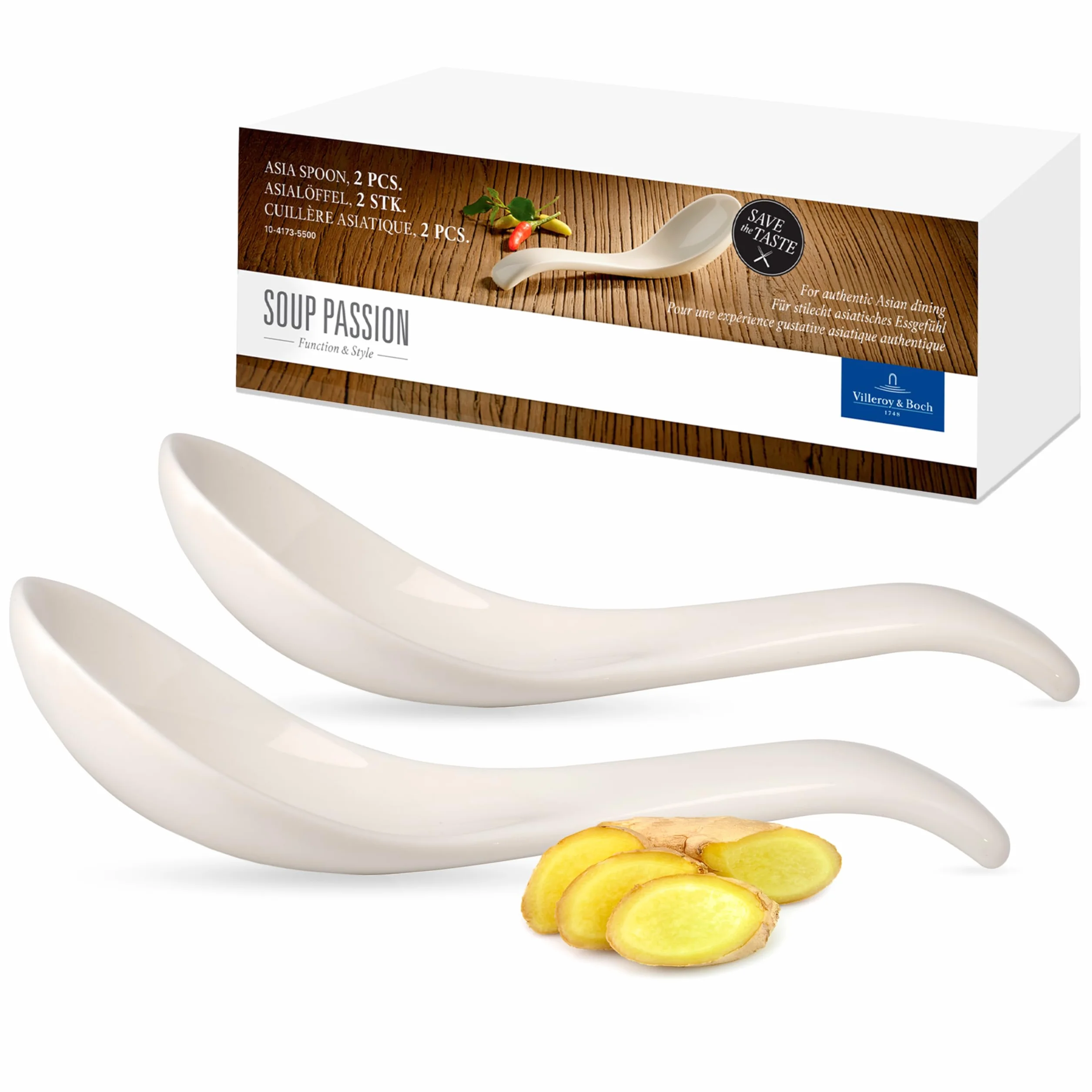 Villeroy & Boch Zestaw 2 łyżek do zupy Passion Asia, porcelana, nadaje się do mycia w zmywarce i używania w kuchence mikrofalowej, 14 cm, białe