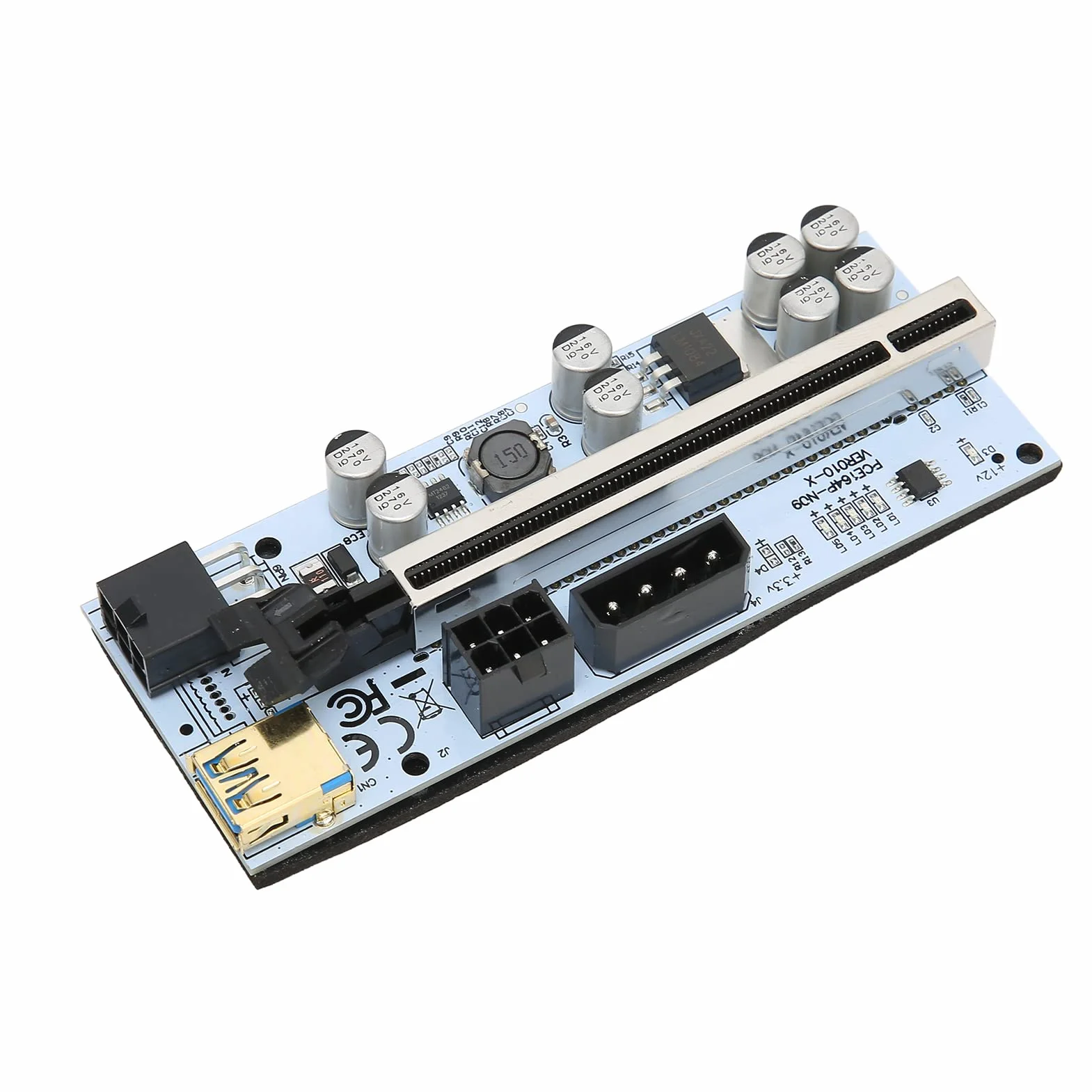 Kabel PCIE Riser, PCIE X1 do PCIE X16 GPU Riser Kabel Przedłużający 6 PIN Zasilany, do Platform Górniczych - Czarny