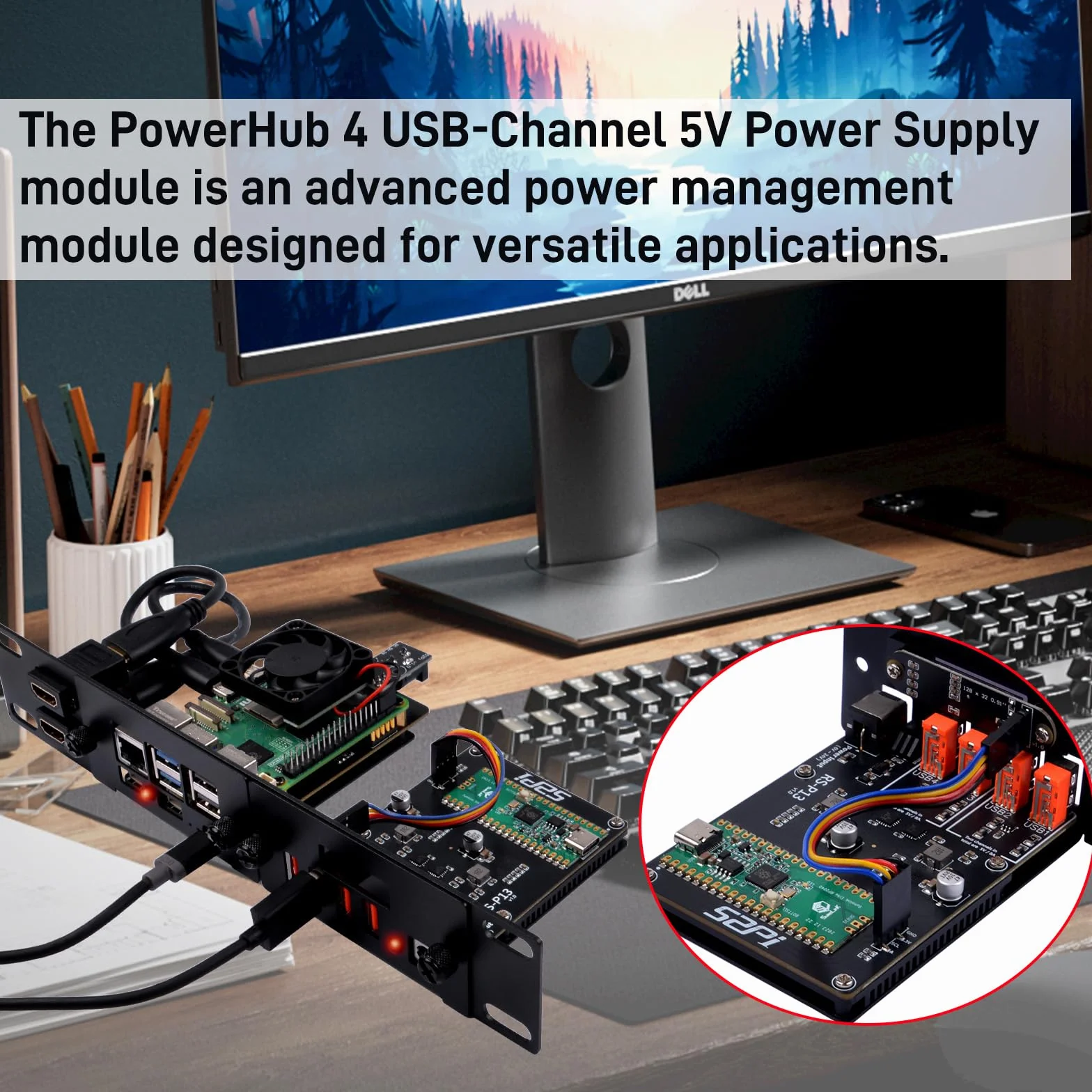 GeeekPi 4 USB Channel 5V Moduł zasilania dla 19-calowego 1U Rackmount