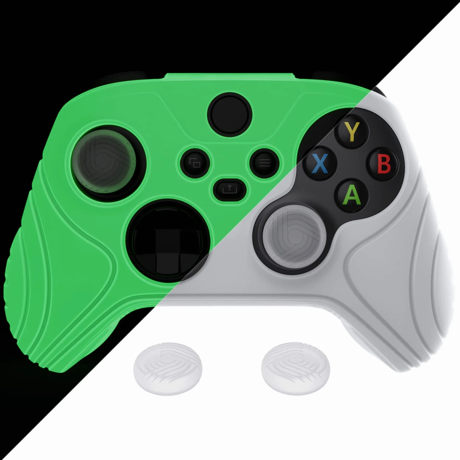 eXtremeRate PlayVital Antypoślizgowe Gumowe Pokrowiec Ochronny do Xbox Series X S z Nakładkami na Kciuki,Protective Case do Xbox Series X S Kontrolera,Silikonowe Etui Skóry-Zielony