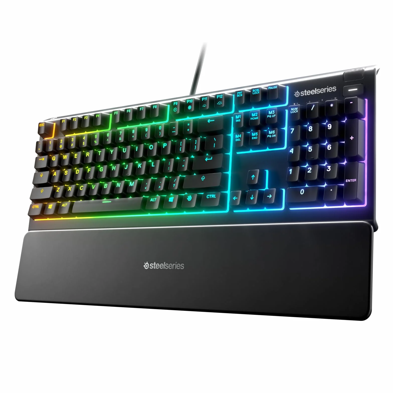 SteelSeries Apex 3 – klawiatura gamingowa – 10-strefowe oświetlenie RGB – magnetyczna podkładka pod nadgarstki premium – układ hiszpański (QWERTY)