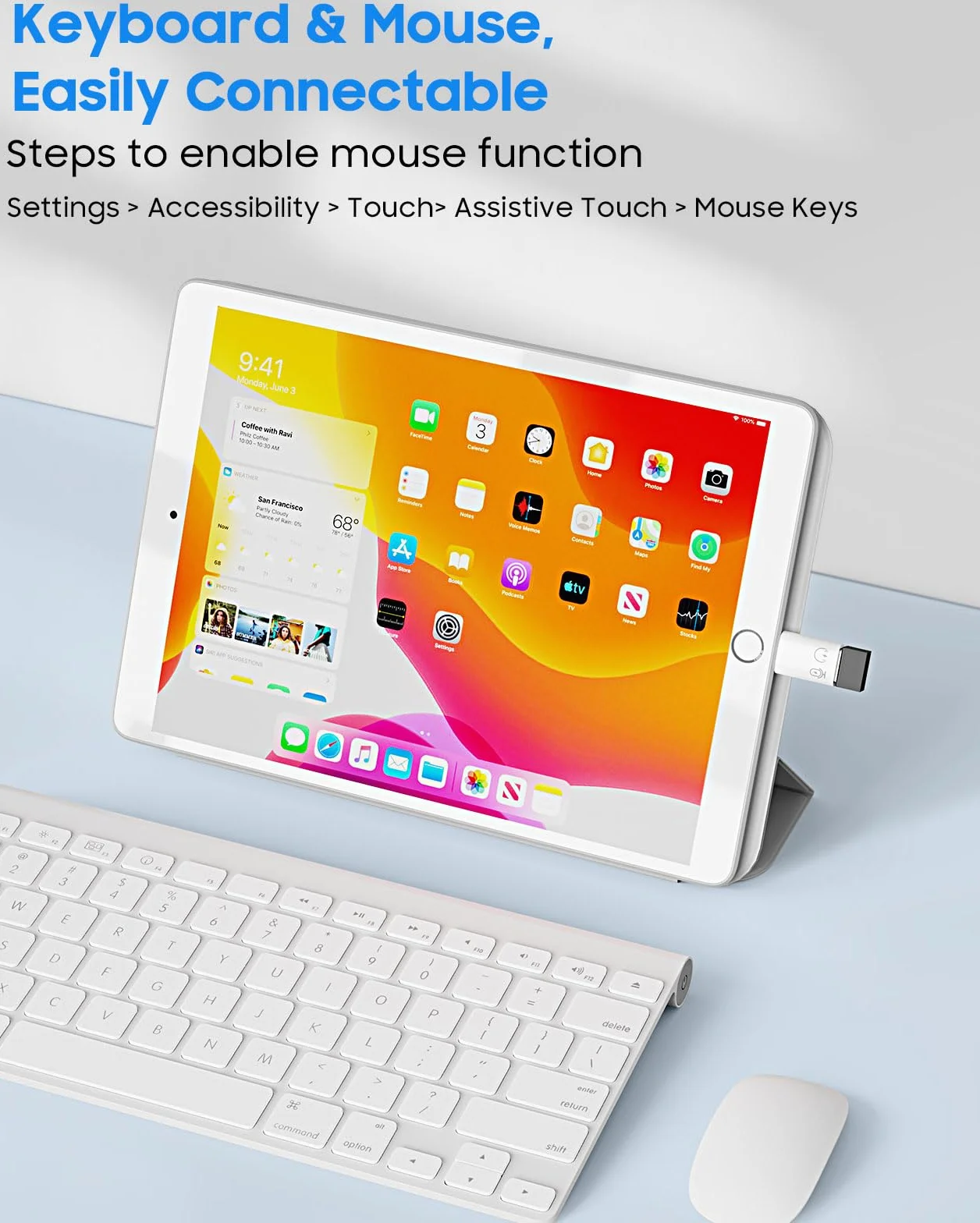 MoKo USB C Female to Lightning Male Adapter, Lightning Male to USB-A Female OTG Adapter Connector for i-Phone 14/13/12/11 Pro Max/iPad/iPod/AirPods, Support 10W Fast Charging/Data Transfer