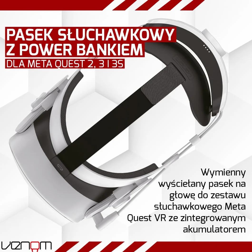 Venom Pasek Power Strap do Meta Quest - wyściełany pasek na głowę z power bankiem - kompatybilny z Quest 2, Quest 3, Quest 3S