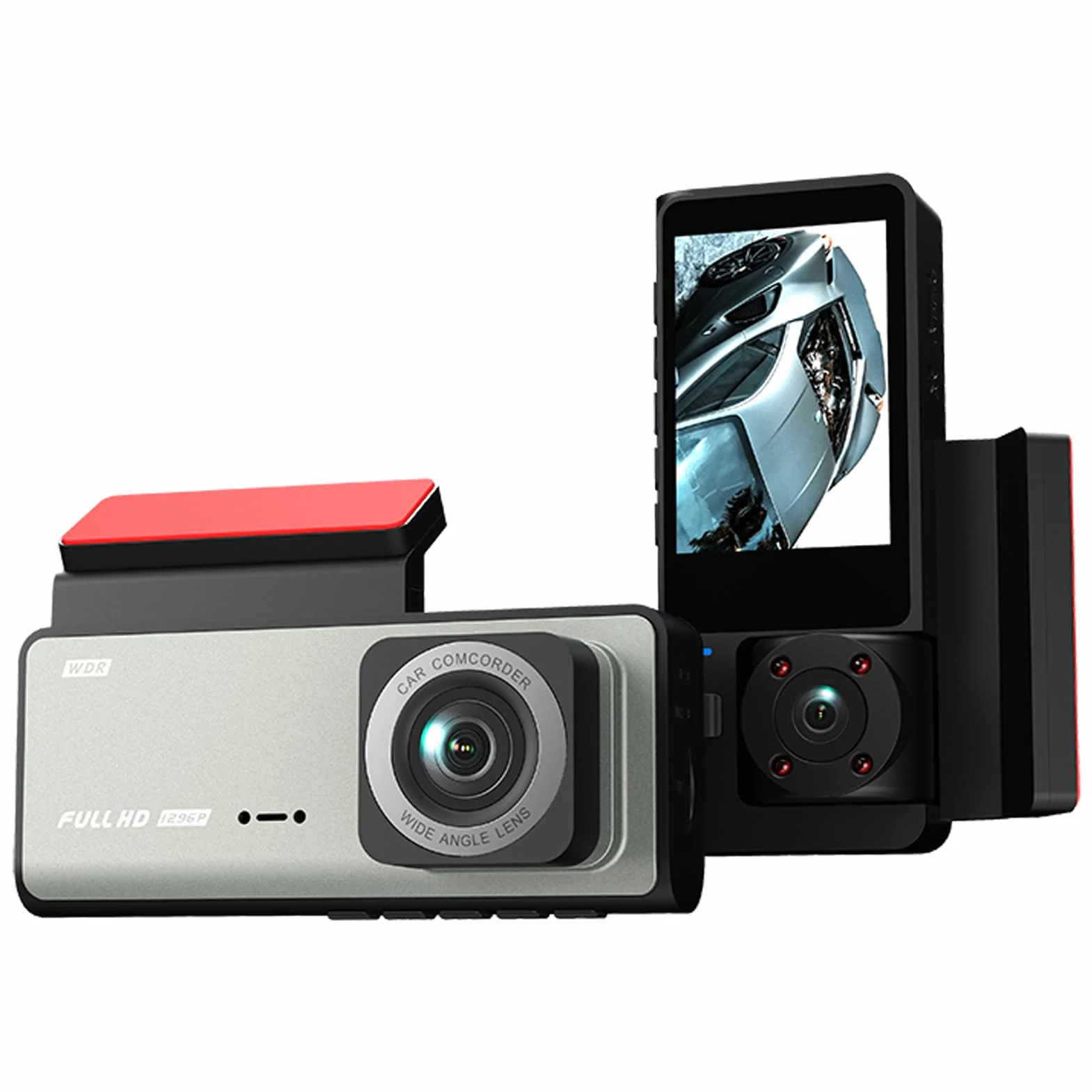 Wewnętrzna przednia i tylna kamera na desce rozdzielczej, 1080P + 480P 480P WDR potrójna kamera samochodowa, wbudowany Wi-Fi, ekran IPS 2.0 Zoll, noktowizor, szeroki kąt 170°