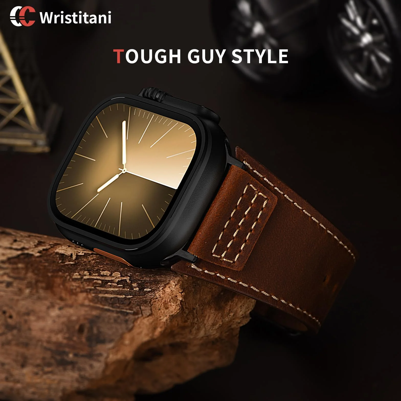 Wristitani Pasek z prawdziwej skóry w stylu vintage, kompatybilny z Apple Watch 44 mm, 45 mm, 46 mm, 42 mm, 49 mm, 41 mm, 40 mm, 38 mm, zapasowy pasek dla kobiet i mężczyzn do iWatch Ultra 2/3, Series