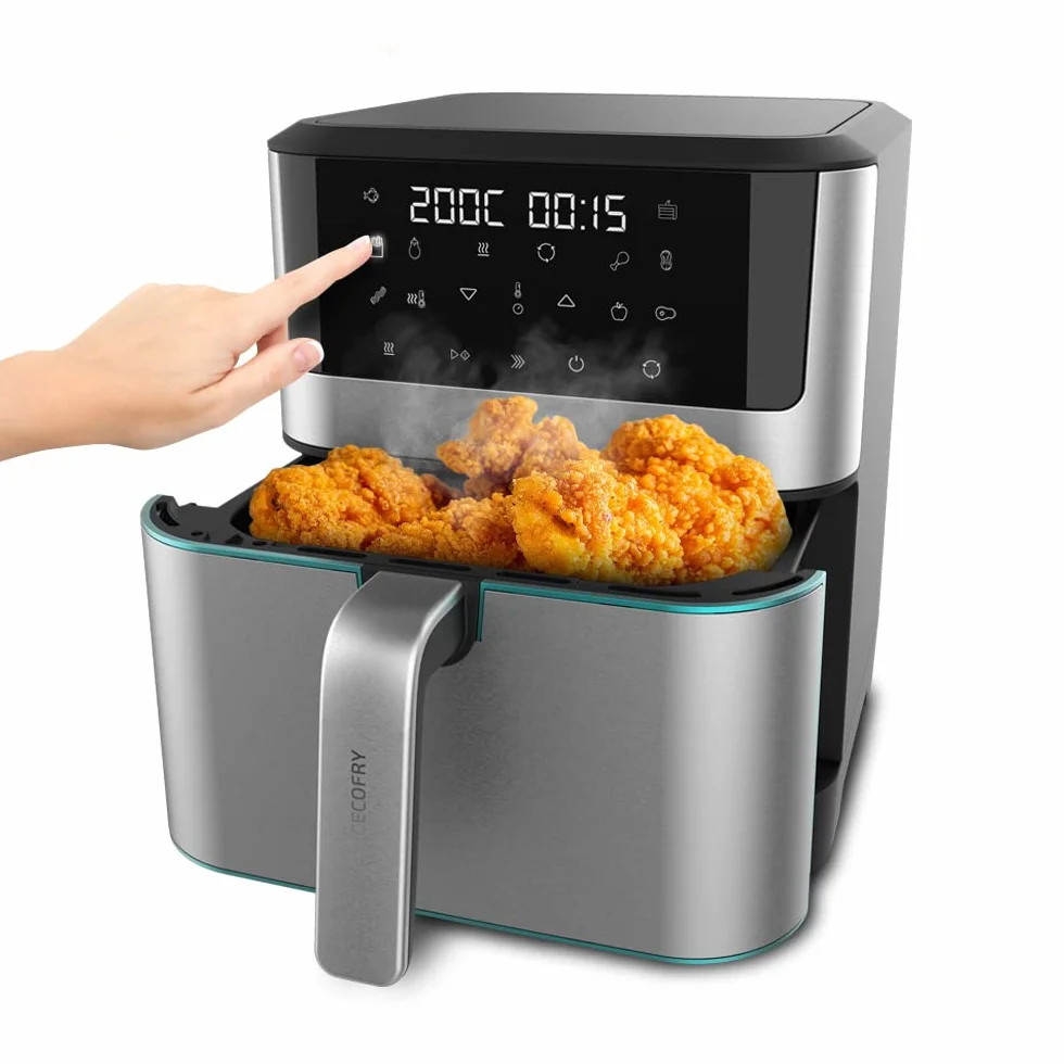 Cecotec Frytkownica Cecofry Supreme 8000. Wiadro 8 L, 1800 W, temperatura od 30 ° C do 200 ° C, 10 wstępnie skonfigurowanych trybów, Pre-Heat, Alert, Wykończenia ze stali nierdzewnej, panel dotykowy.