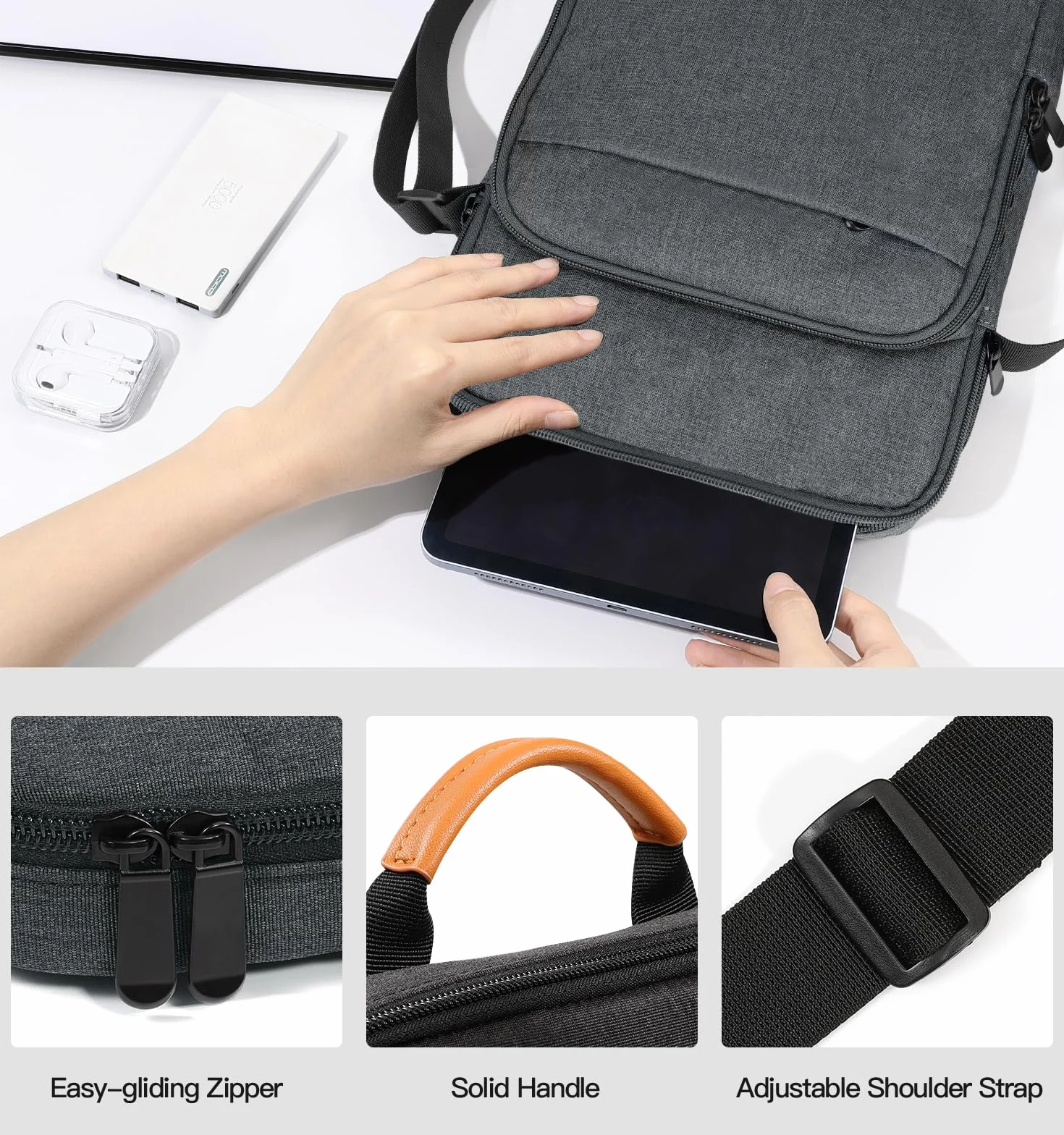 Dadanism Etui na tablet 9-11 cali z paskiem na ramię do iPada 10. generacji 27.7 cm Air5/4, iPada (A16) 27.9 cm, i-Pad 9/8/7. generacji 25.9 cm, i-Pad Air/Pro 27.9 cm, Galaxy Tab A9+ 27.9 cm, z