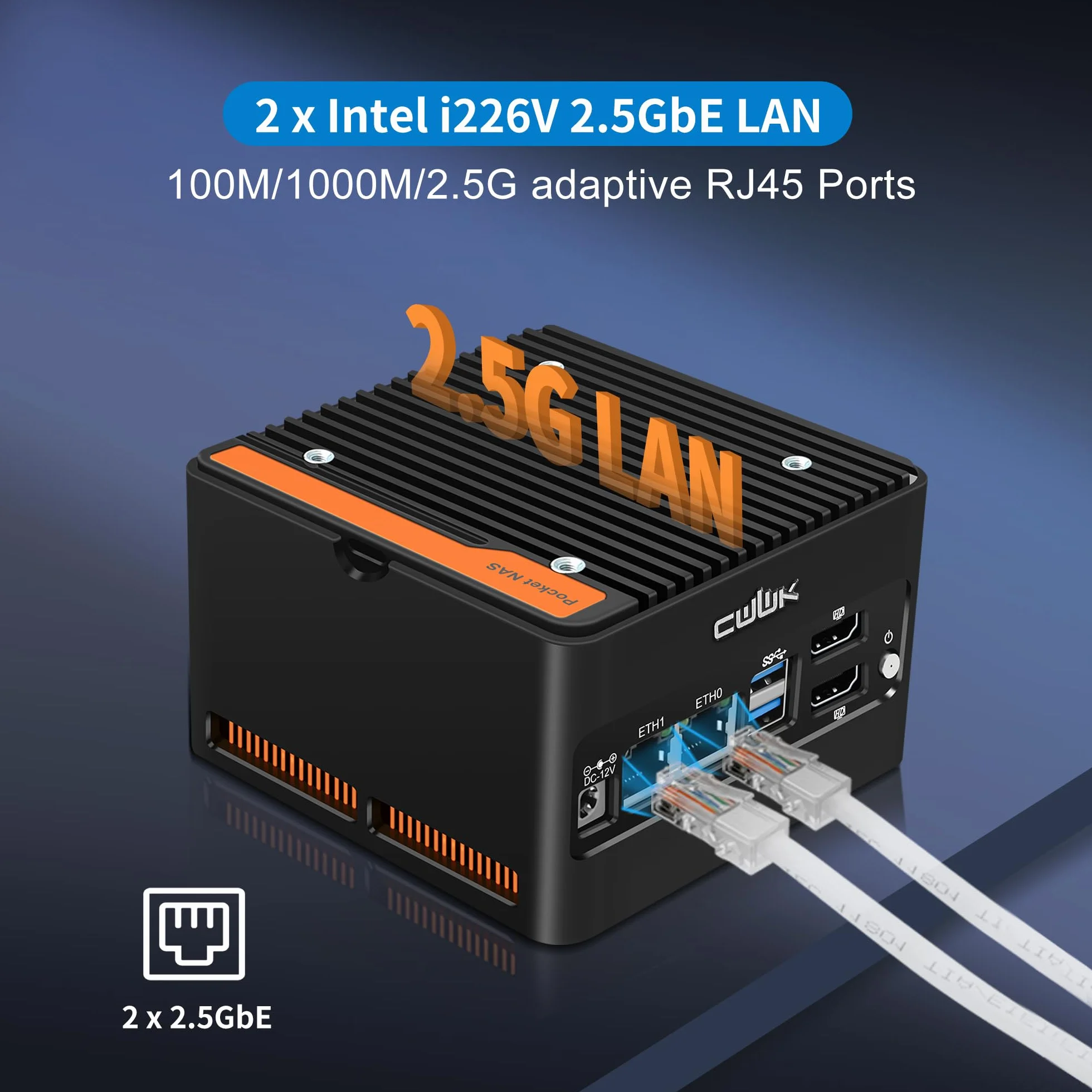 CWWK X86-P6 N150 Mini PC Pocket NAS, 4 Bay M.2 NVMe mini komputer z 2 x i226-V 2,5 GbE LAN, Micro PC Barebone DDR5, NO RAM/SSD/OS, obsługa WiFi7/BT5.4, możliwość rozszerzenia, 2 wyświetlacze, USB 3.2
