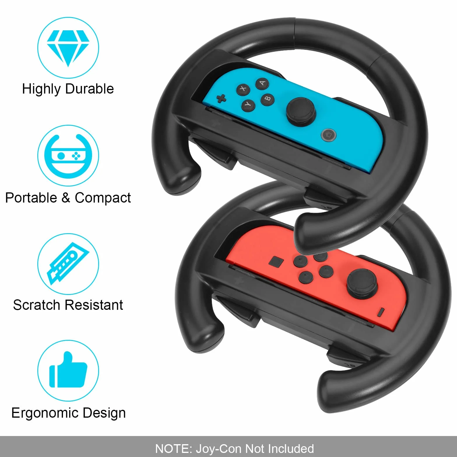 JoyHood Kierownica do kontrolera Switch/Switch OLED Joy-Con, Racing Wheel, kompatybilna z Kart 8 Deluxe [2 sztuki w opakowaniu], czarna