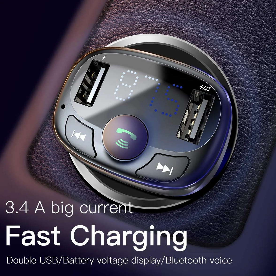 Baseus FM Transmitter T typed Bluetooth 2xUSB microSD (czarny)