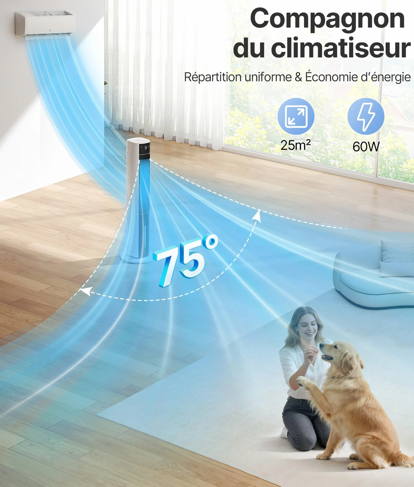 Wentylator wieżowy, chłodzony wodą – mobilny klimatyzator bez węża wylotowego, cichy wentylator, 3 tryby, timer 12 h, pilot zdalnego sterowania, do pokoju i mieszkania, biały