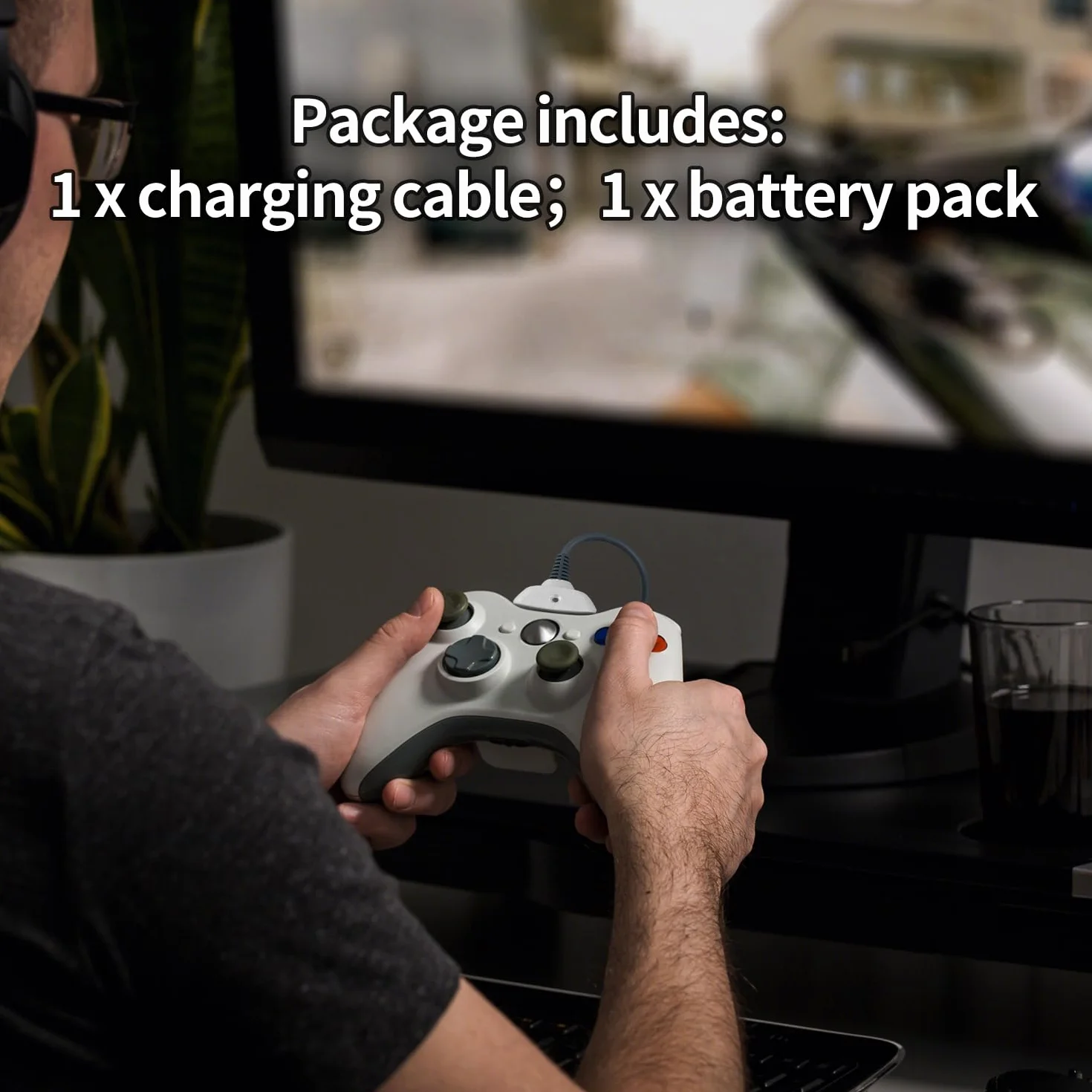 OSTENT 2 w 1 kabel do ładowania i akumulator do Microsoft Xbox 360 Wireless Controller biały