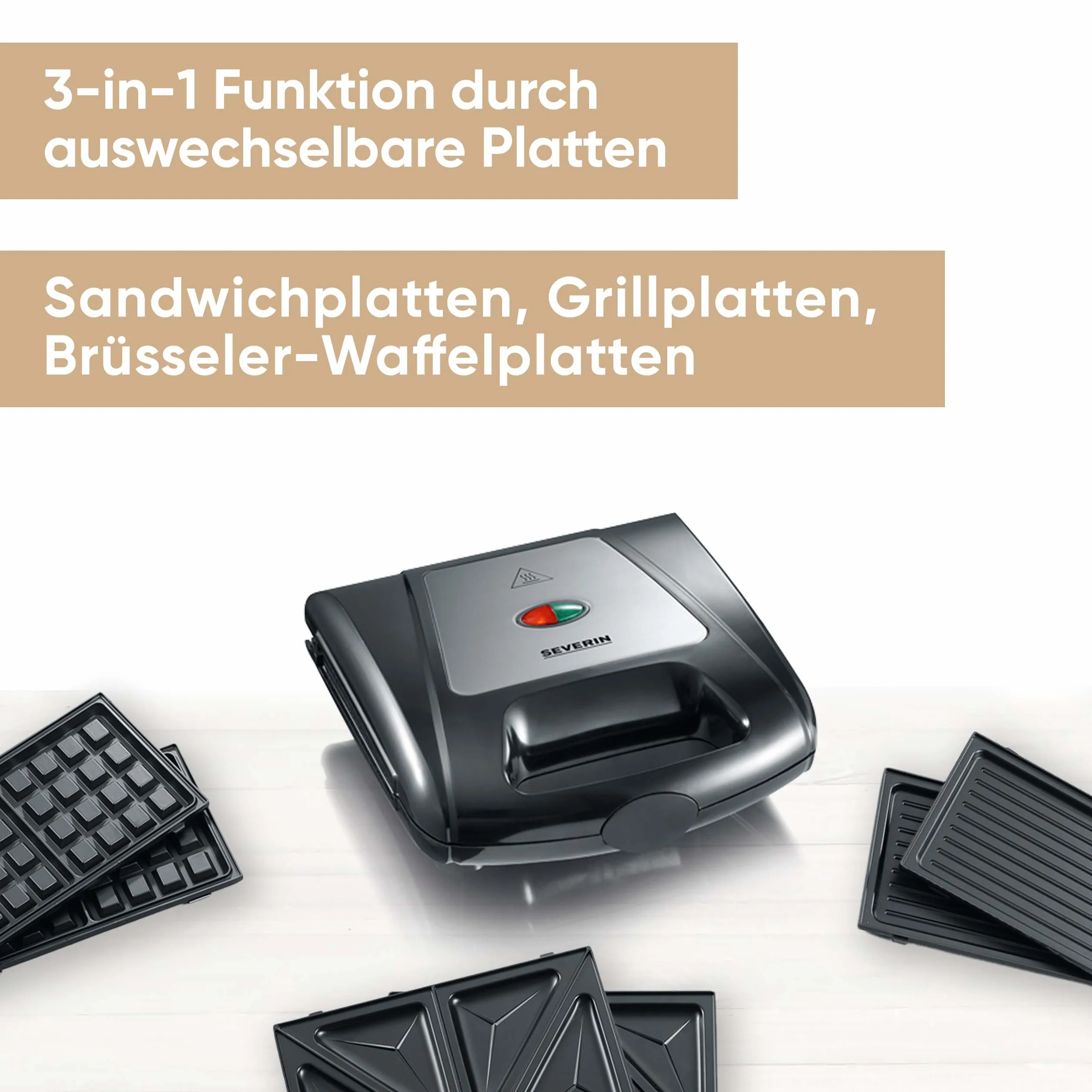 SEVERIN Sandwich-toster 3w1 opiekacz z wymiennymi płytami 1000 W stal nierdzewna SA 2968
