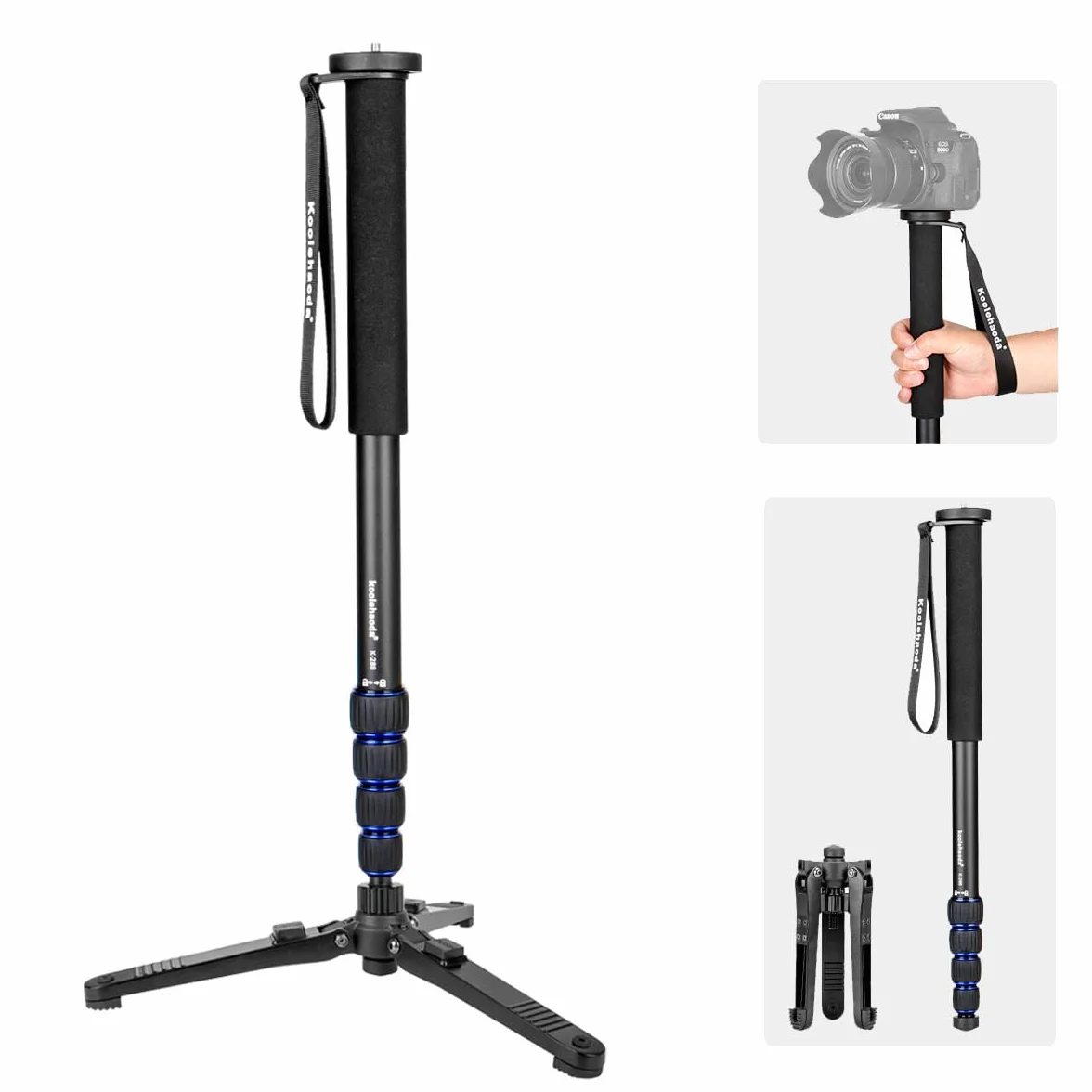 Koolehaoda Rozciągliwy Monopod do Aparatu Fotograficznego Ze Stopu Aluminium Z Podstawką Do Statywu, 5-Sekcyjny 52 cm-168 cm Regulowany Do Aparatów SLR Kamer Wideo, Ładowność Do 7 kg