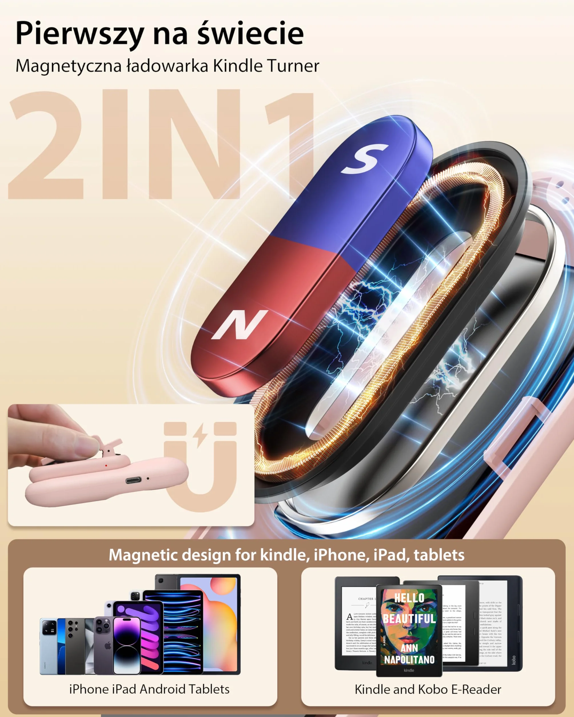 Stouchi Page Turner Remote do akcesoriów Kindle Paper white Colorsoft Oasis Scribe eReaders 2w1 Magnetic Kindle Clicker Control Lightweight do tabletu Kindle iPad z paskiem na nadgarstek - różowy