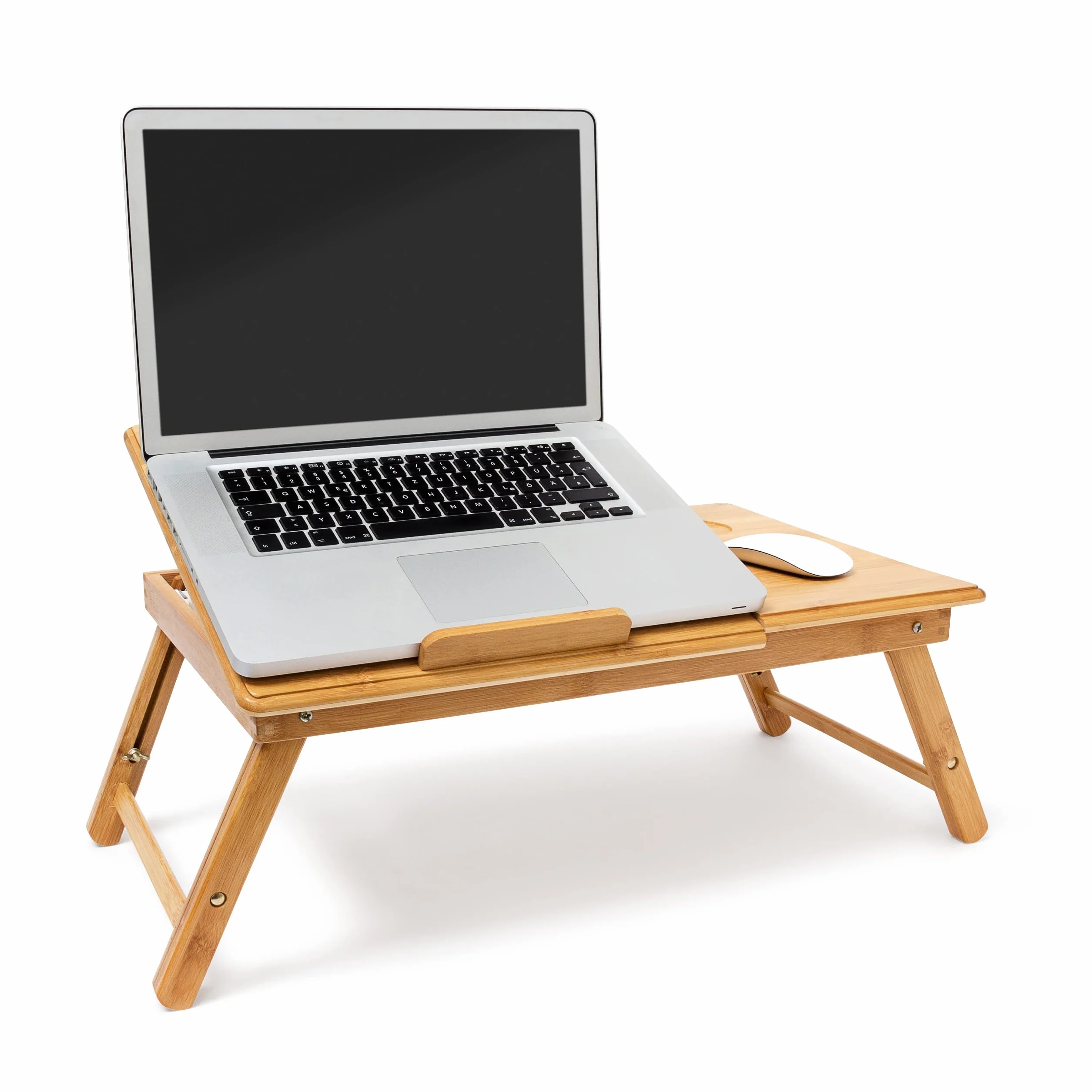 Relaxdays Bambusowa taca na łóżko, z regulacją wysokości, wys. x szer. x gł.: 30,5 x 72,5 x 35 cm, stolik na laptopa z klapą do czytania, składany stojak na laptopa, z półką na mysz i książki jako
