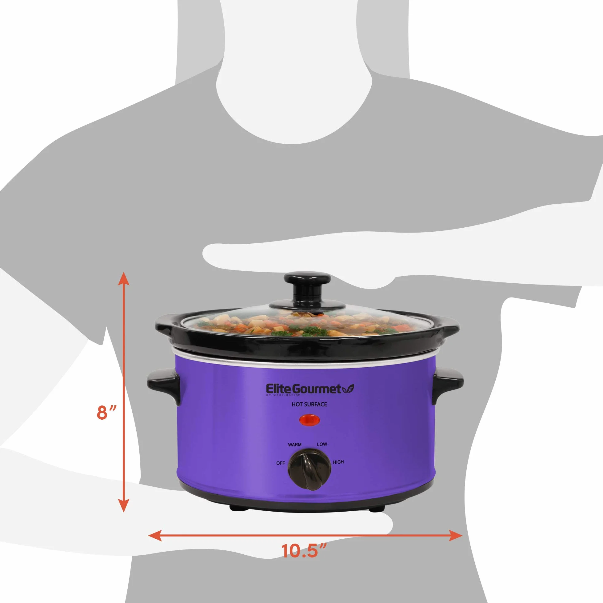 Elite Gourmet MST-275XP Wolnowar Elektryczny 2,27 l Regulowana Temperatura Szklana Pokrywka Fioletowy