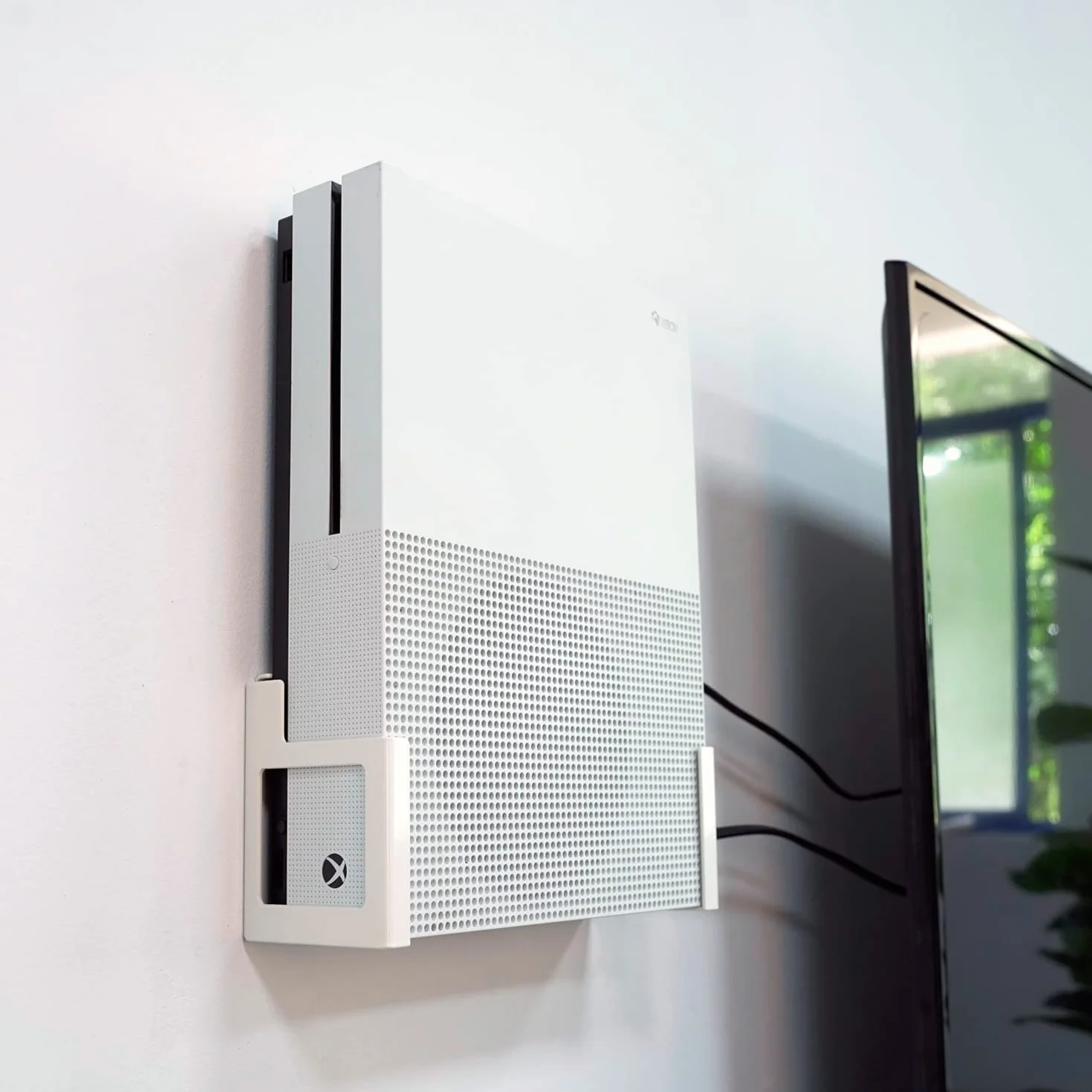 Monzlteck Uchwyt ścienny do Xbox One S, metalowy pionowy wiszący lewy/prawy