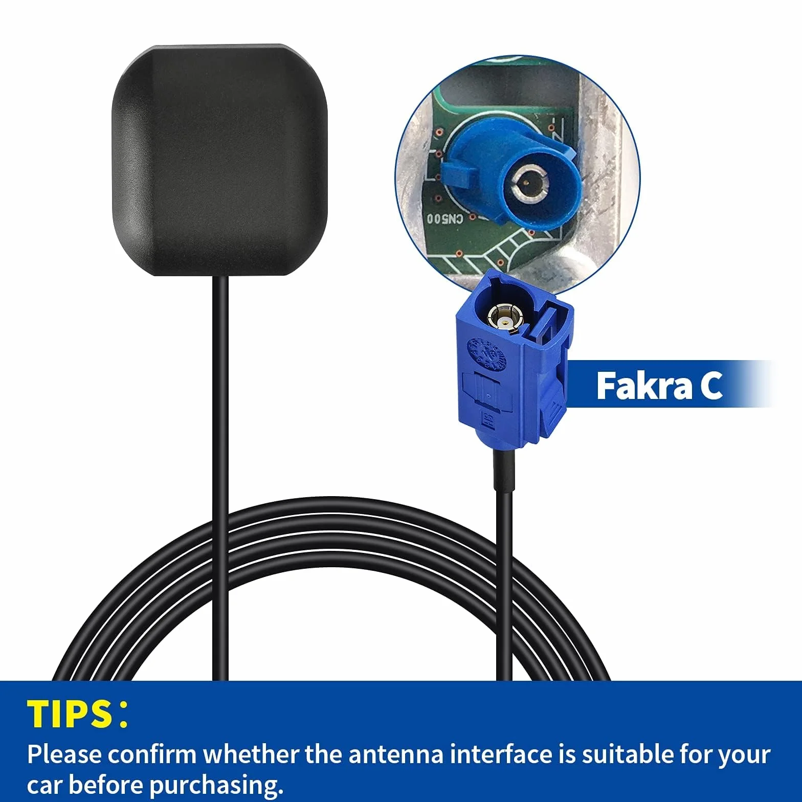 Bingfu Wodoodporny adapter samochodowy Fakra C Antena GPS z kablem przedłużającym 3 m/9,84 stóp do pojazdu z 3-5 V DC, kompatybilny z łodzią morską, lokalizatorem, urządzeniem śledzącym GPS w czasie