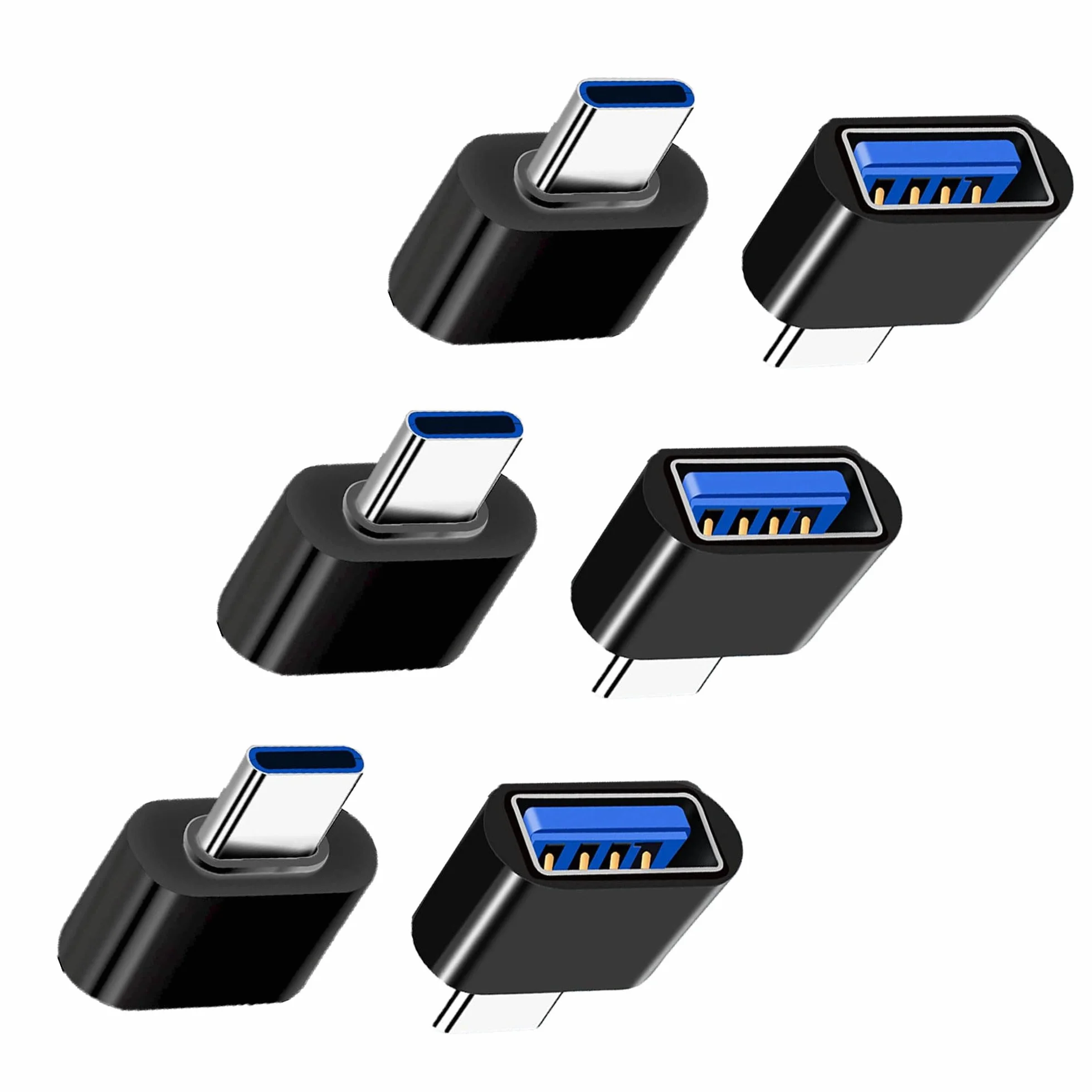 Magnet Zestaw 6 adapterów USB C na USB 2.0, OTG, USB-C na USB-A, kompatybilny ze smartfonami USB C i urządzeniami peryferyjnymi (czarny)