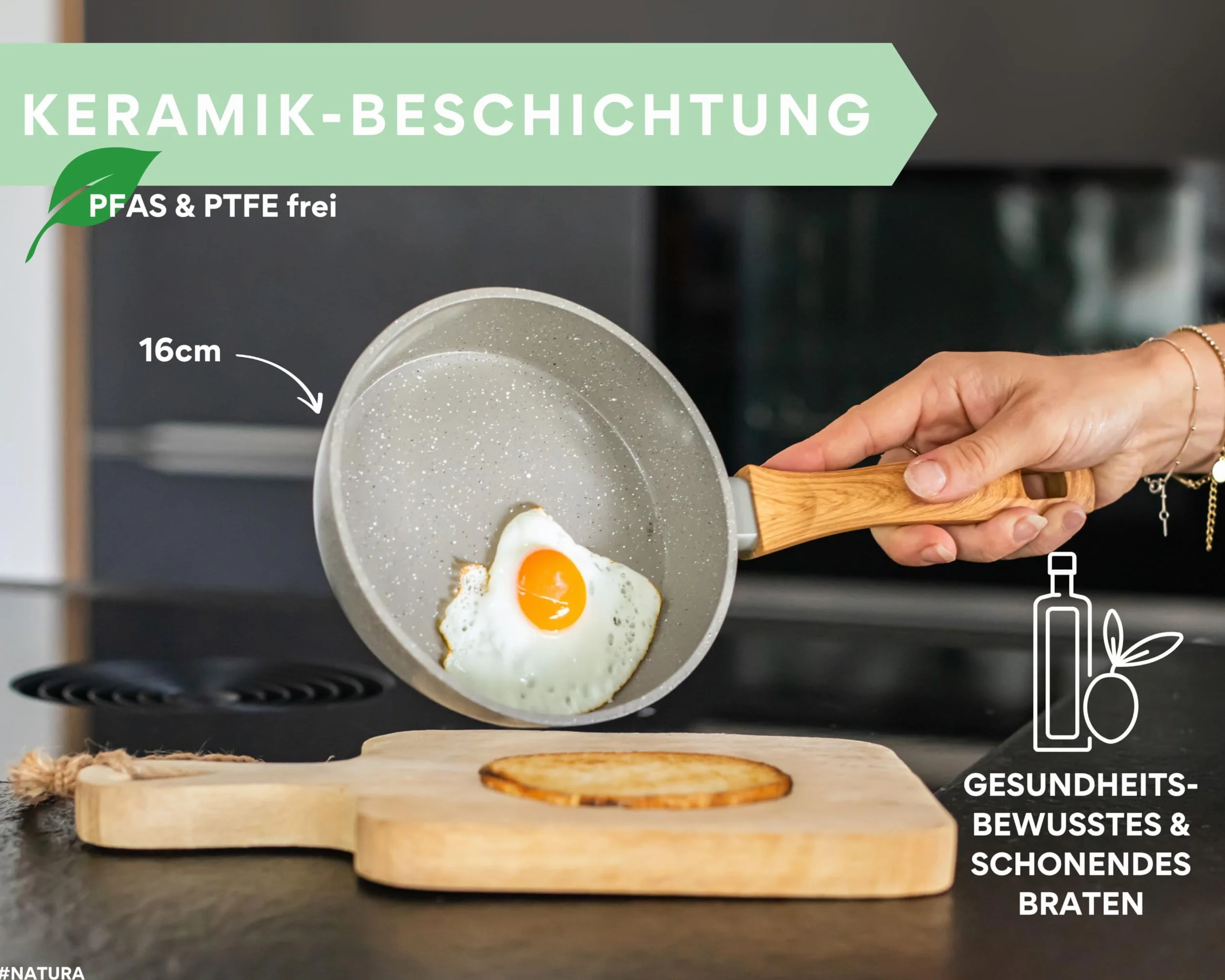 DIVORY Patelnia ceramiczna 16 cm – patelnia z powłoką ceramiczną do kuchenek indukcyjnych, bez PFAS i PFOA, mała patelnia ceramiczna, mini patelnia, patelnia do jajek powlekana – patelnia ceramiczna