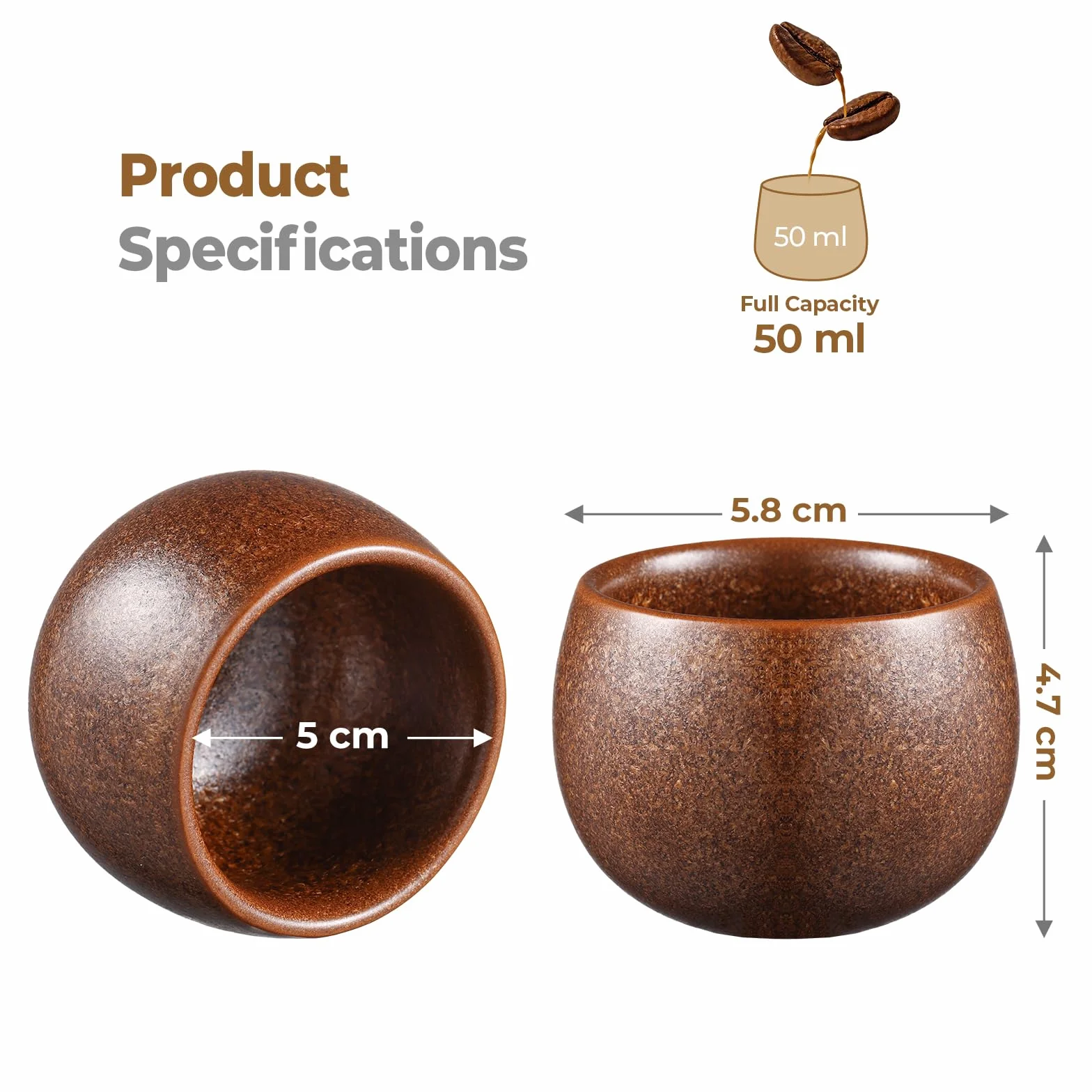 ecooe Filiżanki do espresso o grubych ściankach z kamionki, zestaw 5 sztuk, 50 ml, ręcznie wykonane porcelanowe filiżanki do kawy, ceramiczne filiżanki do herbaty, prezenty dla kobiet, mężczyzn