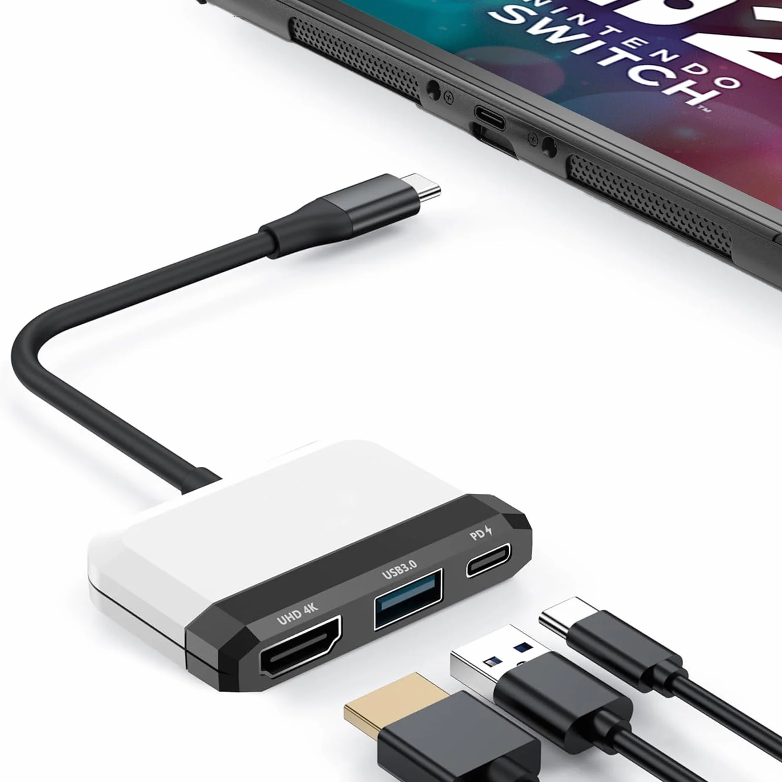 Przełącznik Dock do Nintendo Switch/OLED, 3 w 1 adapter TV, HDMI 4K, USB 3.0, ładowanie typu C 100 W PD, przenośna mini stacja dokująca, platformy Steam, laptopa