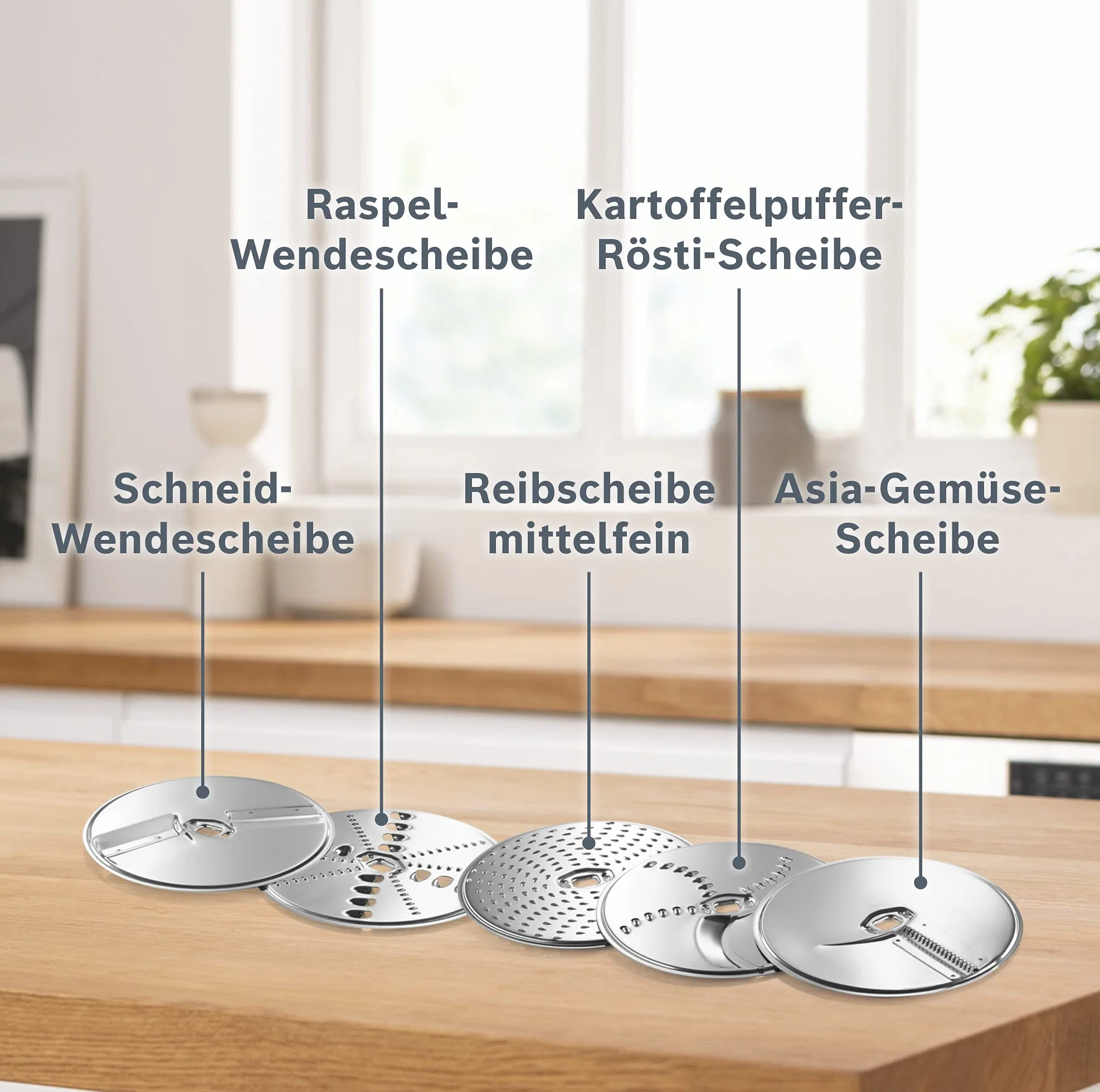 Bosch MUZ5VL1 VeggieLove Zestaw akcesoriów sznycler ciągły 5 plastrów tarcza tokarska tarka średnio drobna warzywa azjatyckie rösti