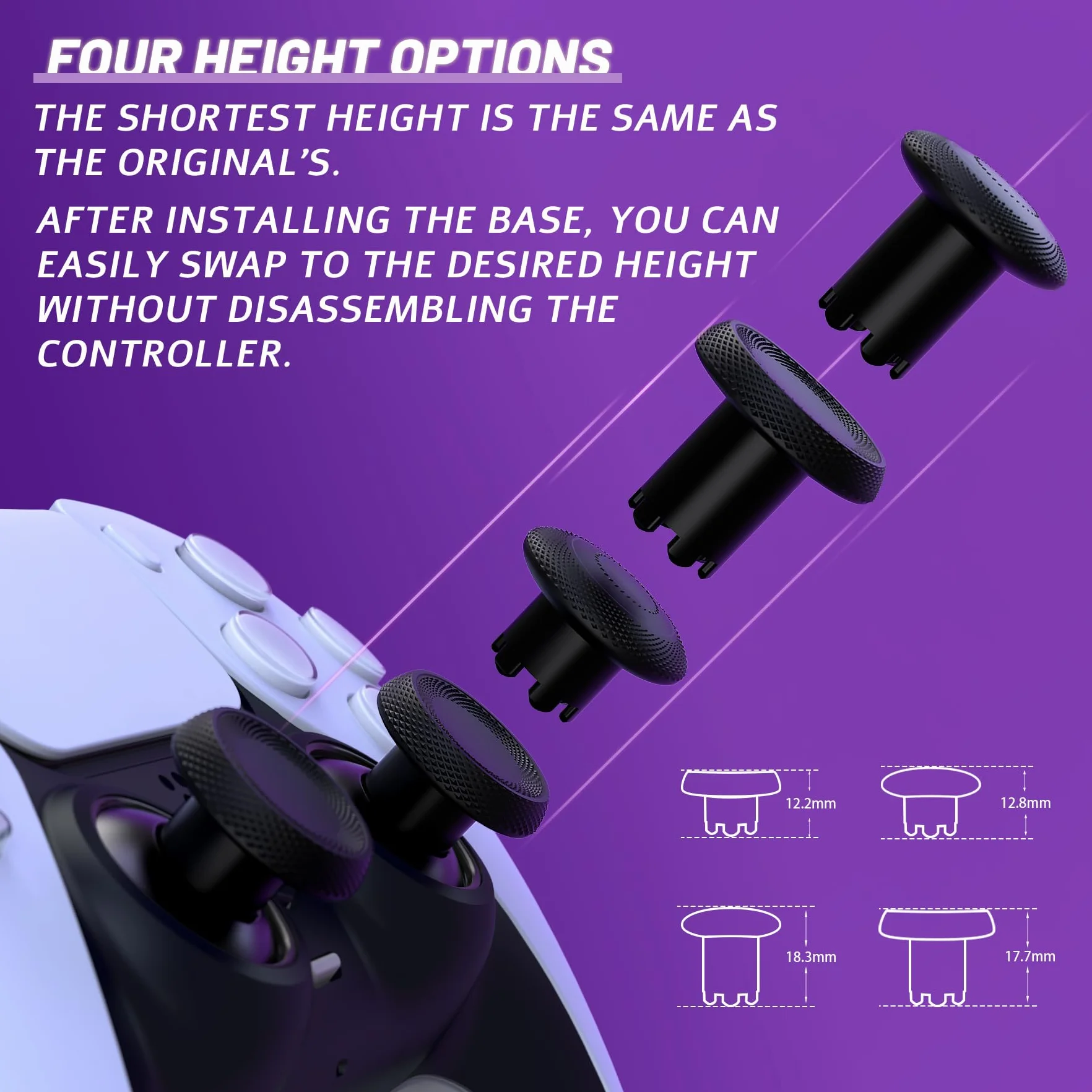 eXtremeRate ThumbsGear V3 Wymienne ergonomiczne pałeczki do kontrolera PS5, zamienne analogowe kciuki do kontrolera PS4, 4 wypukłe i wklęsłe joysticki z regulacją wysokości, czarne