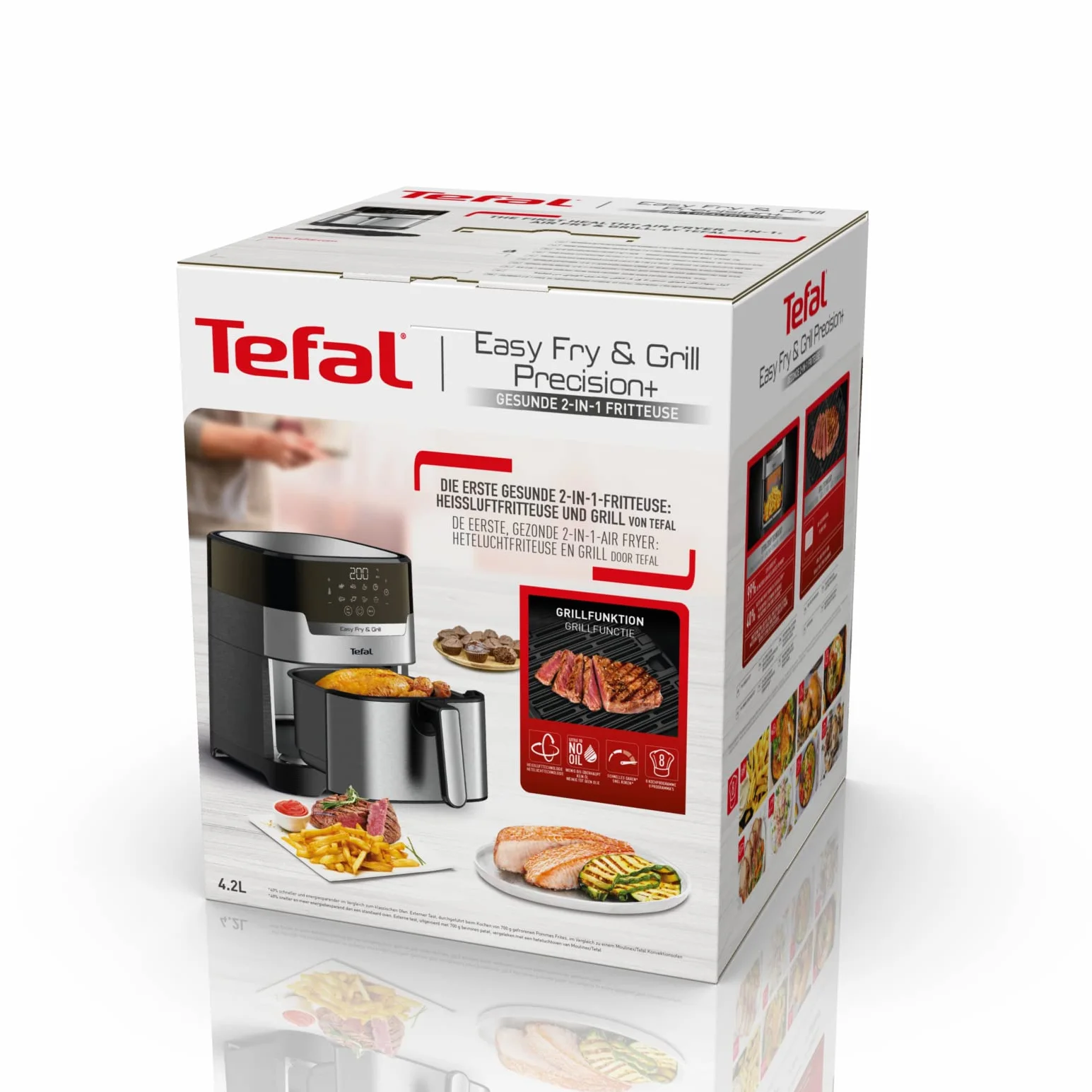 Tefal EY505D Easy Fry & Grill frytkownica na gorące powietrze 2 w 1 Air Fryer i grill cyfrowy wyświetlacz 4,2 l 6 porcji 8 programów