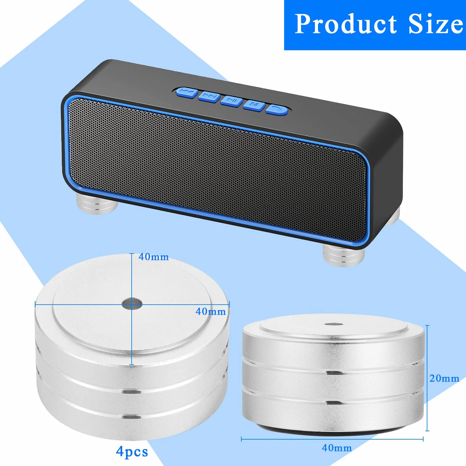 4 aluminiowe nóżki do głośnika do gramofonu HiFi, 40 x 20 mm nóżki amortyzatorów (czarne)