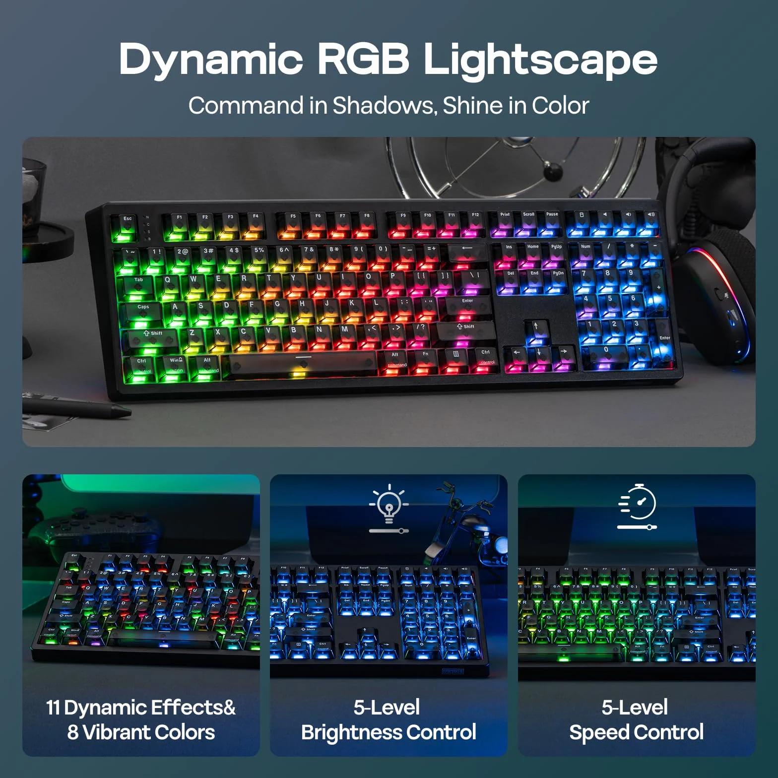 EPOMAKER HE108 Bezprzewodowa klawiatura do gier, zapytania 8K i 10000 mAh, SOCD i DKS, duża klawiatura magnetyczna Halla z szybkim zwalnianiem, niestandardowy sterownik, RGB, PBT, QWERTY (czarna)